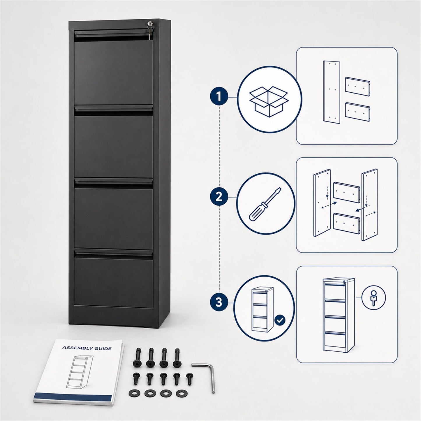 Garvee 4-Drawer File Cabinet with Lock, Metal Storage Cabinet for Home Office, Adjustable Hanging Folders, Letter Legal A4 Documents, Secure, Mobile, Easy Assembly