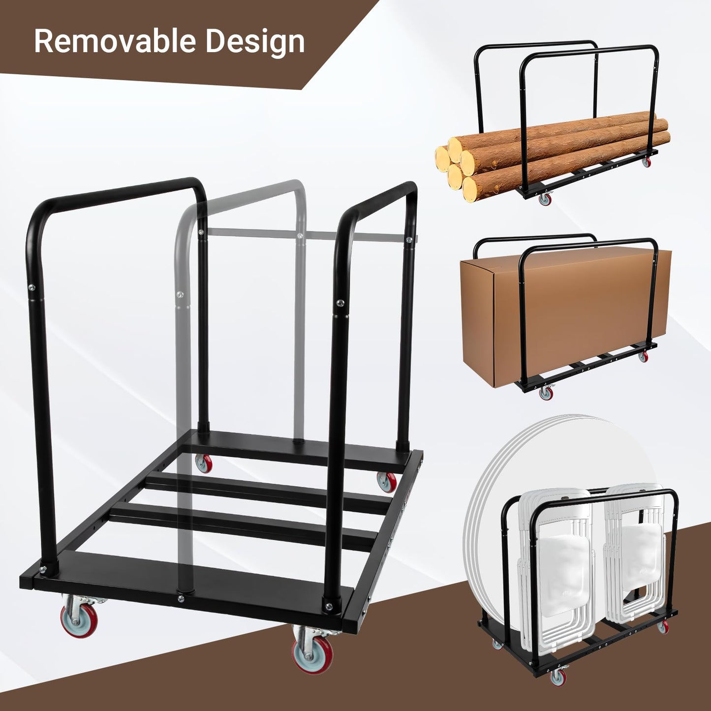 Eastrexon Folding Table Cart, Heavy Duty Table Dolly w/ 5" PU Swivel Wheels, Drywall Dolly Cart w/ 1800 LBS & 10 Table Capacity for Party Events, Hotel, Factory, Warehouse, (45.6" L x 29" W x 39" H)