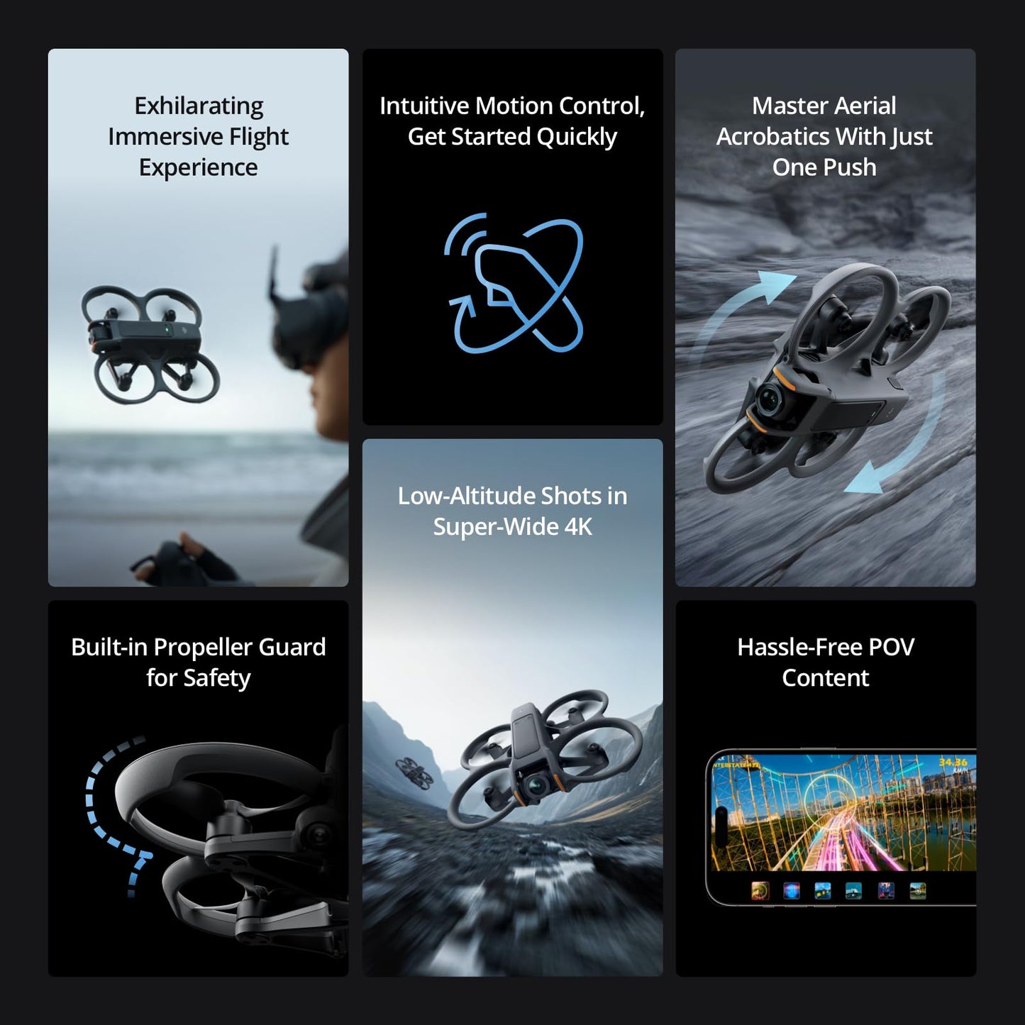DJI Avata 2 Fly Smart Combo (Single Battery), FPV Drone with Camera 4K, Immersive Experience, One-Push Acrobatics, Built-in Propeller Guard, 155° FOV, Camera Drone with Goggles N3 and RC Motion 3