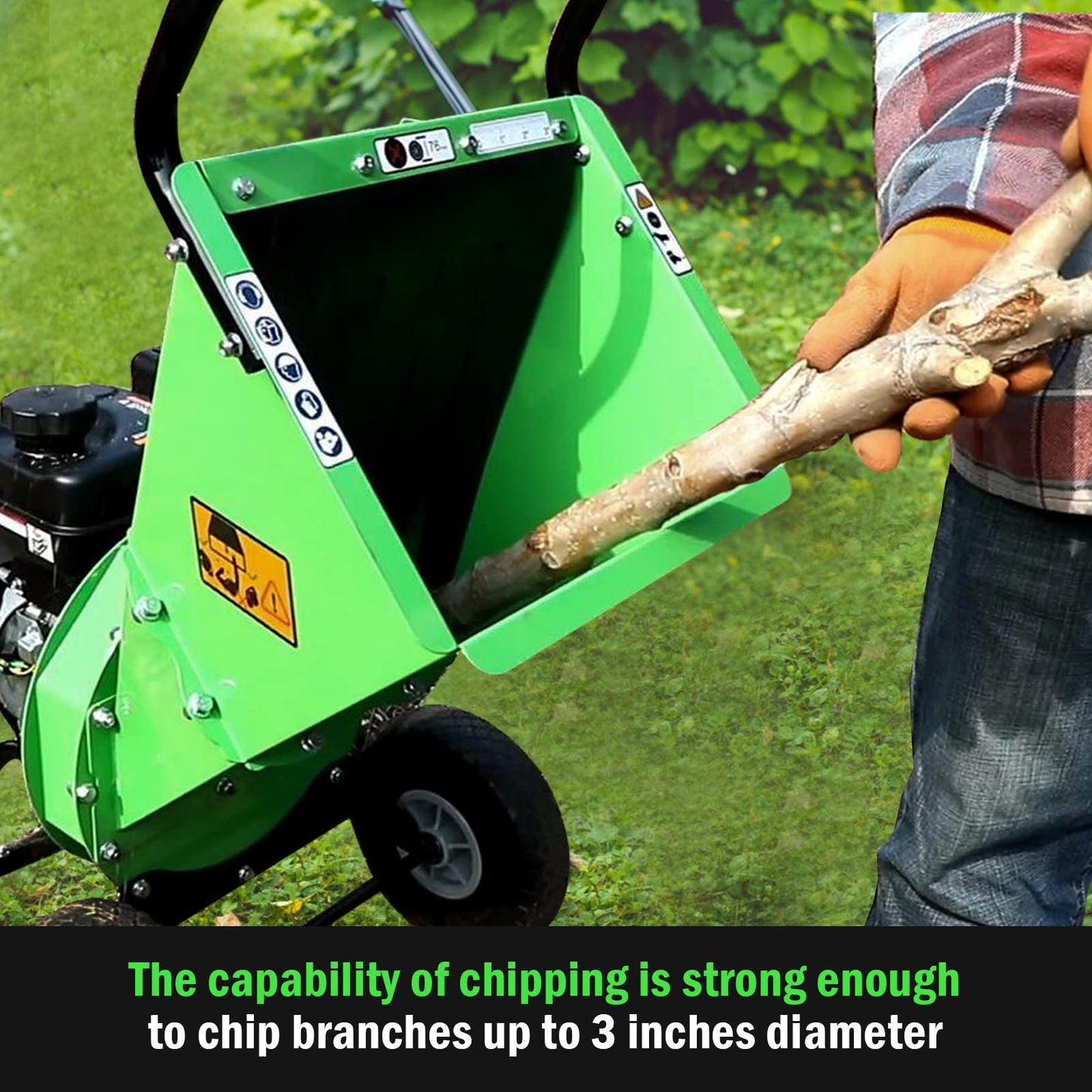 GARDENBEAUT R30 Wood Chipper 7HP Gas Powered, 3" Inch Max Cutting Diameter, All Steel Construction, Heavy Duty Shredder Mulcher 15: 1 Reduction