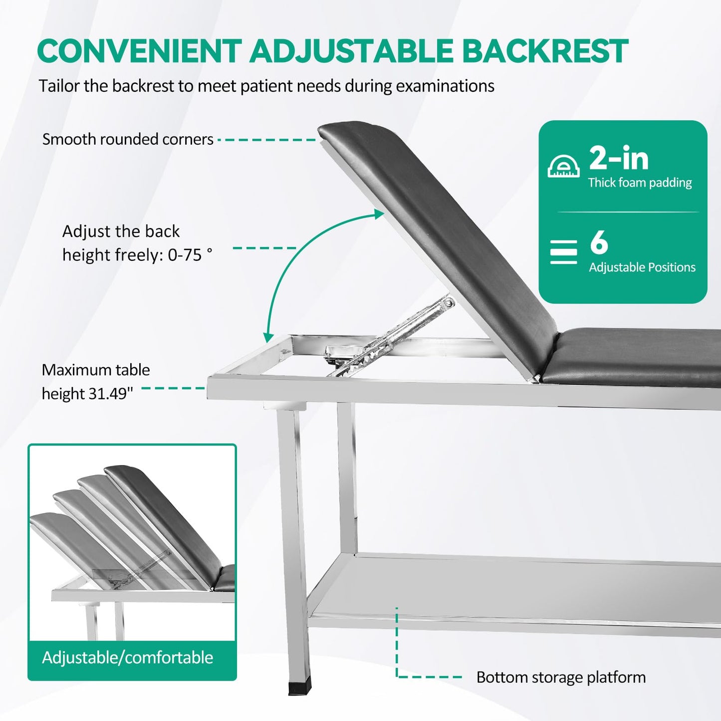 FAFAGLGL Adjustable Patient Treatment Table，Doctor Bed with Folding Legs is Stable and Durable，Folding Medical Exam Table Holds 500 lbs，for Clinical Examination 、Massage Table、Spa Beds、Beauty