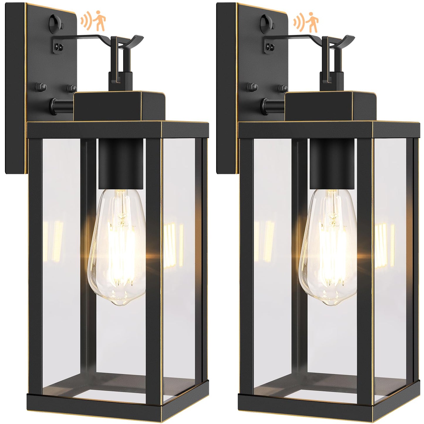 BesLowe Motion Sensor Outdoor Wall Lights, Dusk to Dawn, 14in, Bronze, 2-Pack, Model A927S, Metal Sconces for Porch and Exterior Use