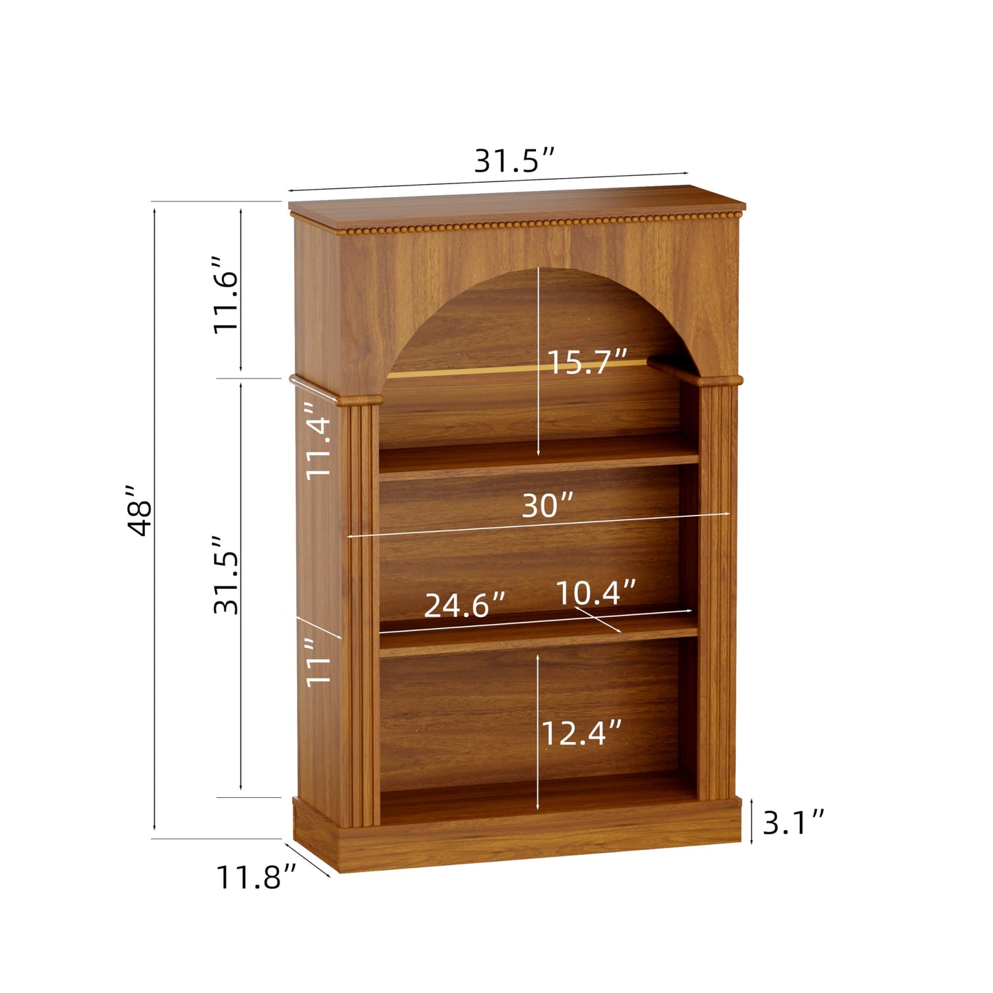 KEIKI 48" H Arched Display Storage Cabinet with Open Shelf, Wood Traditional Curio China Collectibles Book Case Shelves Bookcase for Living Room, Home Office