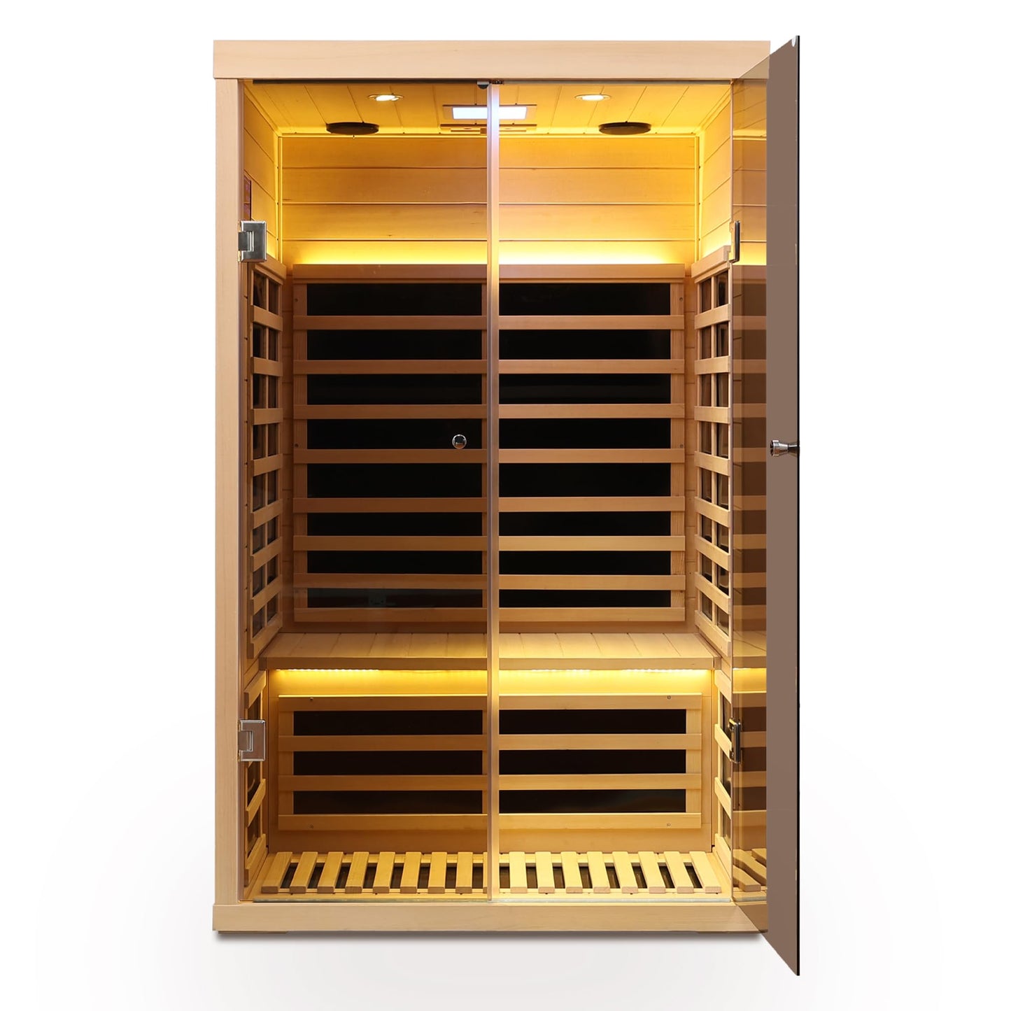2-Person Far Infrared Sauna Room, Hemlock Wood, 47.24x38.19x76.38 Inches, Low EMF with Bluetooth, LED Light