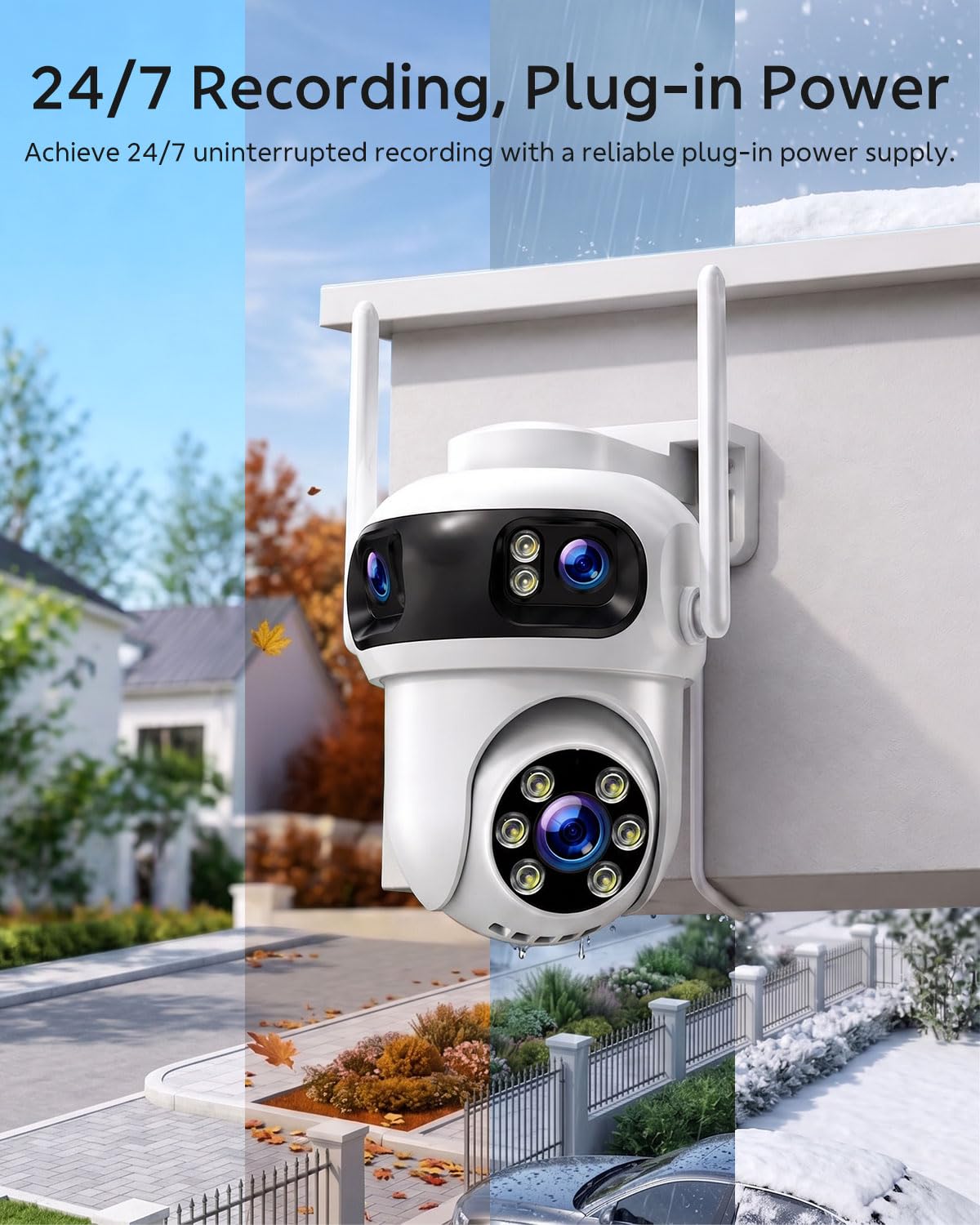 Triple-Lens Security Camera System Wireless Outdoor, 4 Cameras 12 Views
