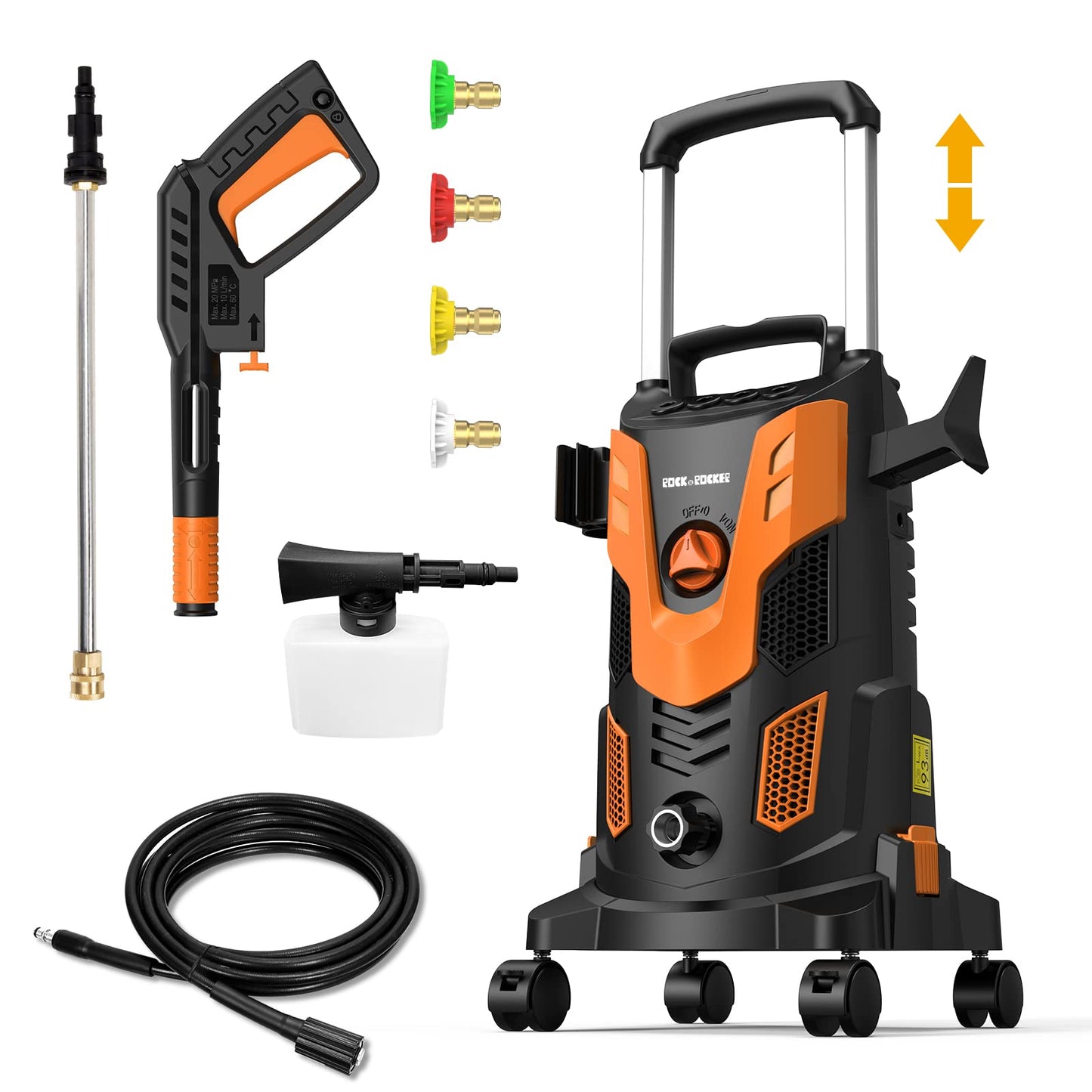 Rock&Rocker Upgraded 1750PSI Pressure Washer, 2.5GPM Portable Electric Power Washer with 360° Spinner Wheels, 4 Quick Connect Nozzles Foam Cannon for Car/Patio/Deck/Home Cleaning