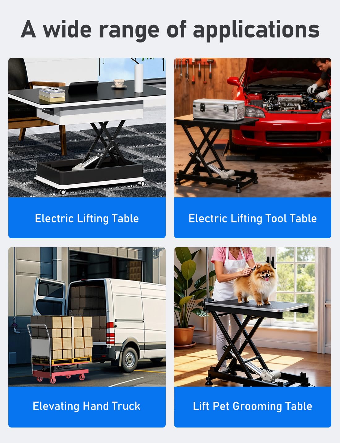DIHOOL Electric Scissor Lift Table, 440Lbs Capacity, 8.07"-26.97" Height Adjustable Lifting Platform, Super Quiet with Remote & WiFi Control, Obstruction Detection, AC/DC Power for Home/Industrial Use
