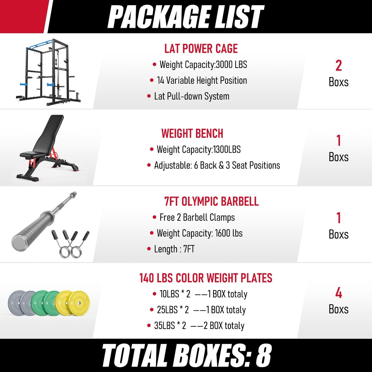 Sportsroyals Squat Rack, LAT Power Cage, Power Rack Multi-Function with Pulley System and Training Attachments for Home Gym