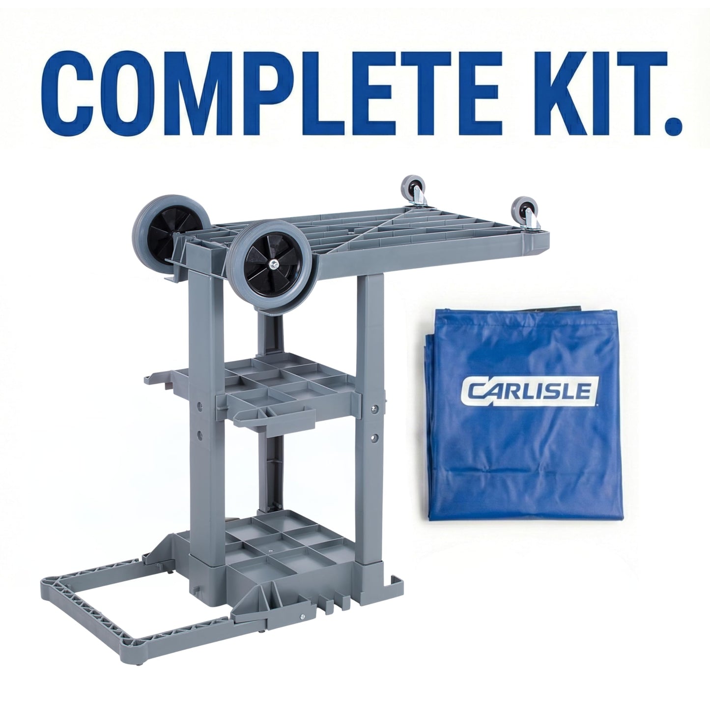 Carlisle FoodService Products Janitorial Cart Long Platform Cart with 25 Gallon Trash Bag for Restaurants, Hospitals, and Schools Plastic, 49 X 21 X 39 Inches, Gray