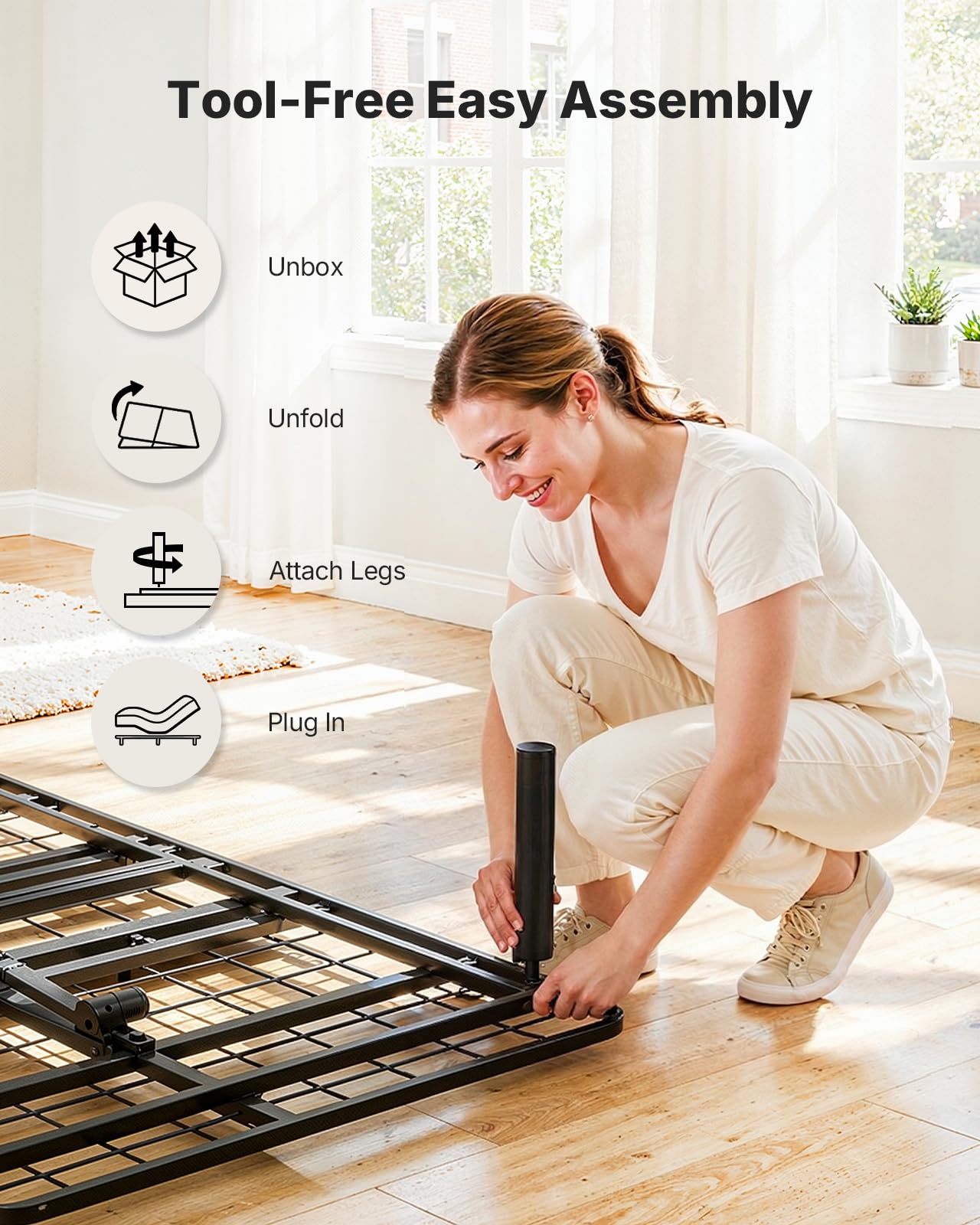 Amada Homefurnishing Adjustable Bed Frame King, Independent Head and Foot Incline, Quiet Motor, 750 lbs Capacity, Adjustable Bed with Stay-Put Wired Remote Control, 4 Bed Height Options, Easy Assembly