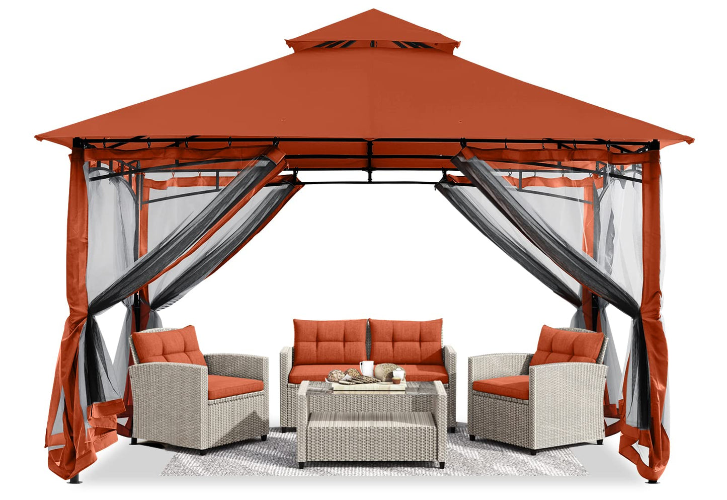ABCCANOPY Gazebos for Patios 10x12 - Outdoor Steel Frame Gazebo with Mosquito Netting for Lawn Backyard Garden Deck (Rust Red)