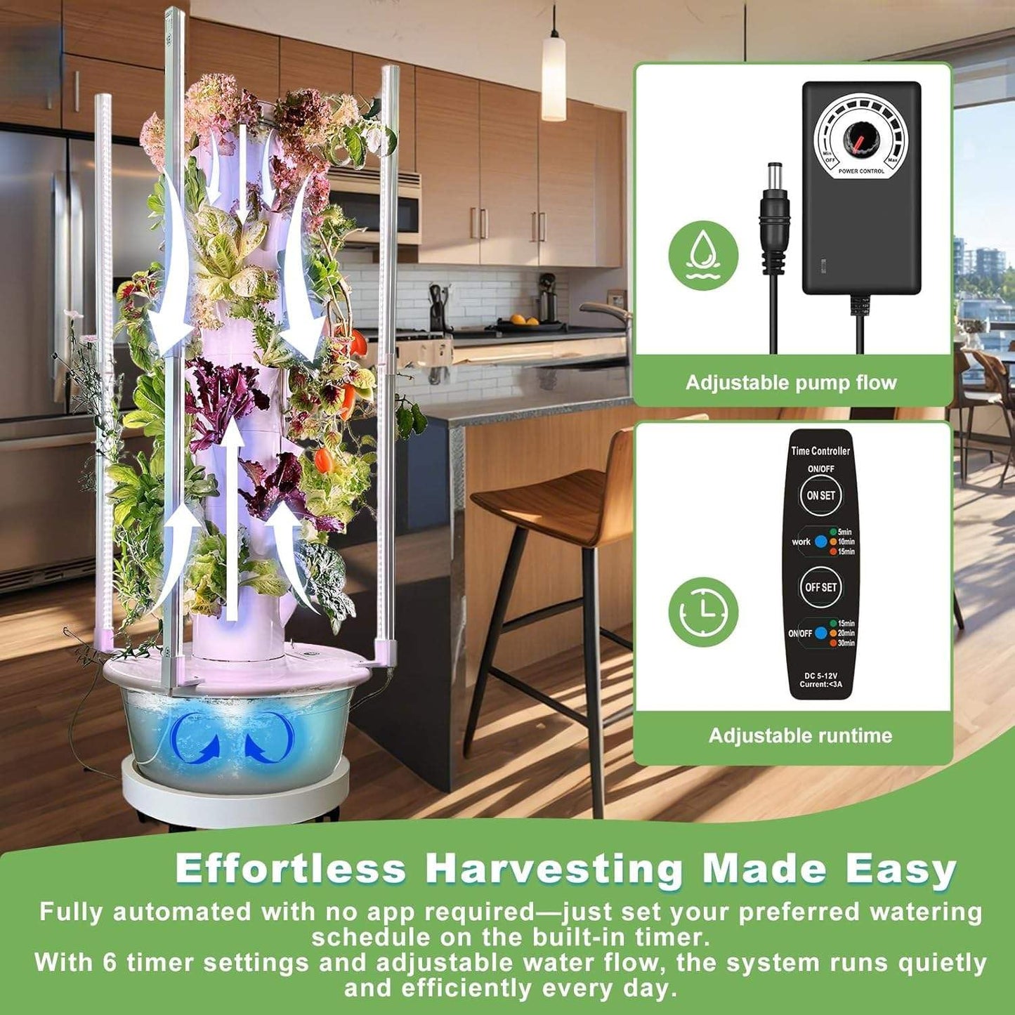TIRUSS Hydroponic Growing Kit System, Tower Garden Hydroponic Tower with 4 LED Grow Lights, 7 Layer 28 Pots Planter, Indoor Herb Garden Planter for Lettuce, Veggies, and Fresh Greens