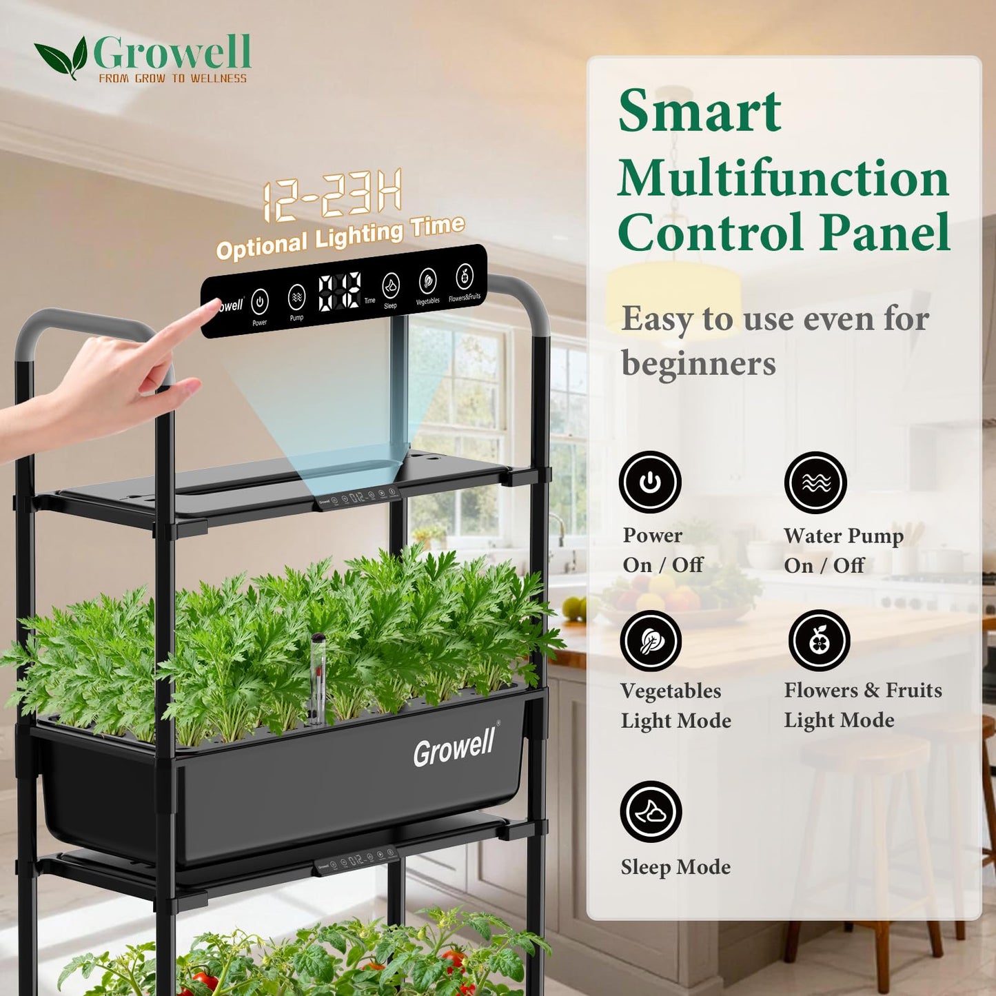 Growell Hydroponics Growing System Kit, 81 Pods Vertical Indoor Herb Garden with Smart LED Grow Light, Auto Circulating Water Pump Each Tier, 42L Hydroponic Gardening Systems for Ideal Gifts (Black)