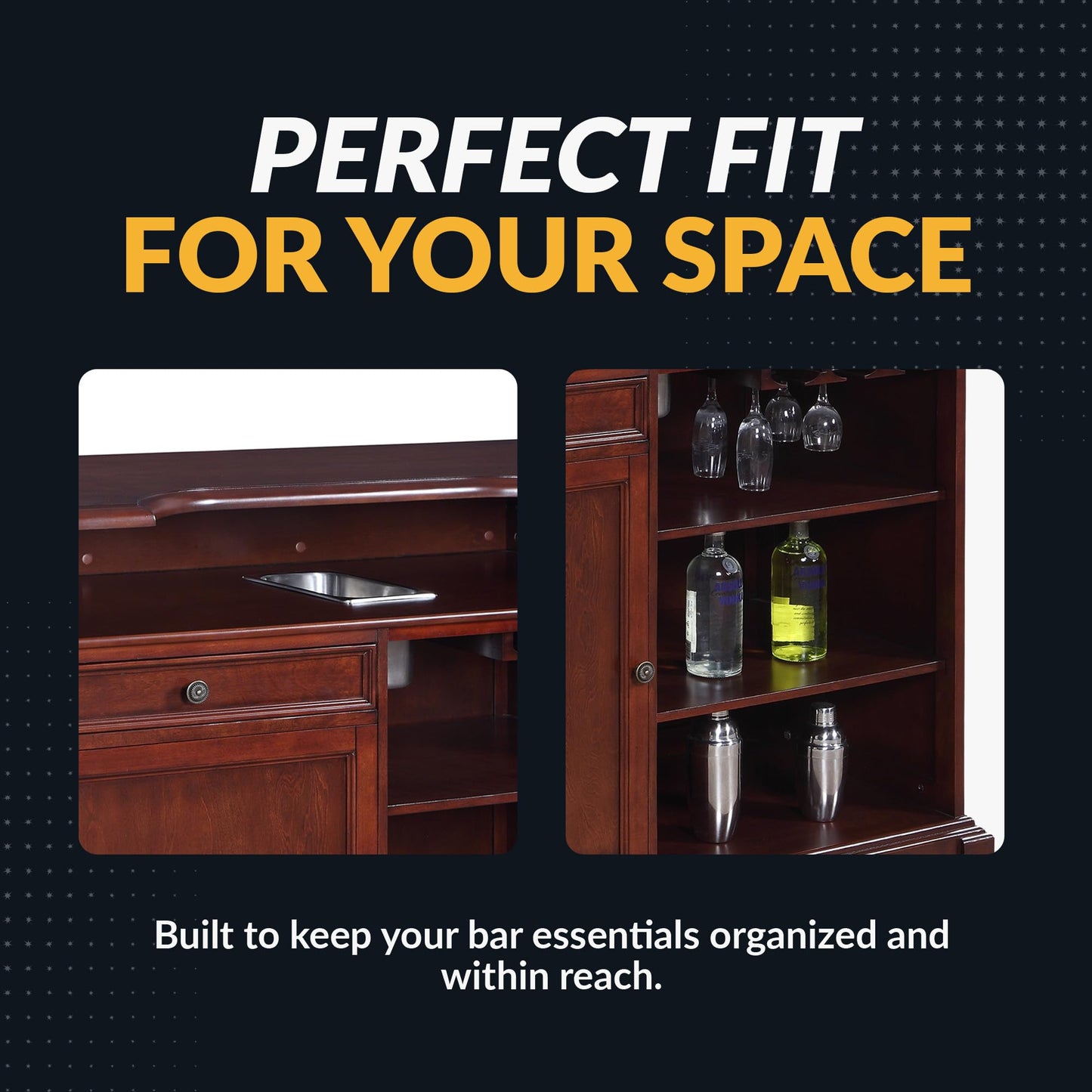 Hathaway Ridgeline 60-in Hardwood Home Bar with Storage - Mahogany Finish