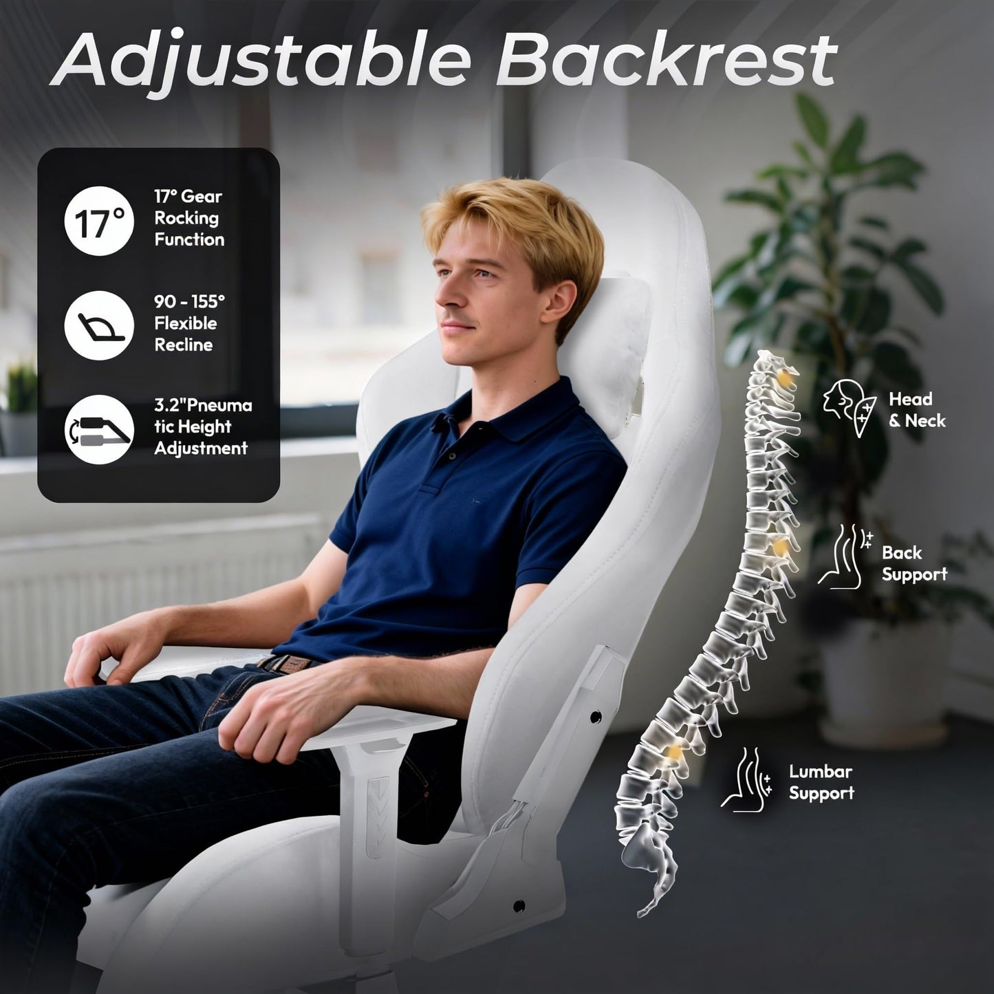 Dowinx Big and Tall Gaming Chair with Suede Fabric Breathable, Game Chairs for Adults with Oversized Thick Seat for 440lbs, Ergonomic Gamer Chair for Streaming & Long Gaming Sessions, Light White