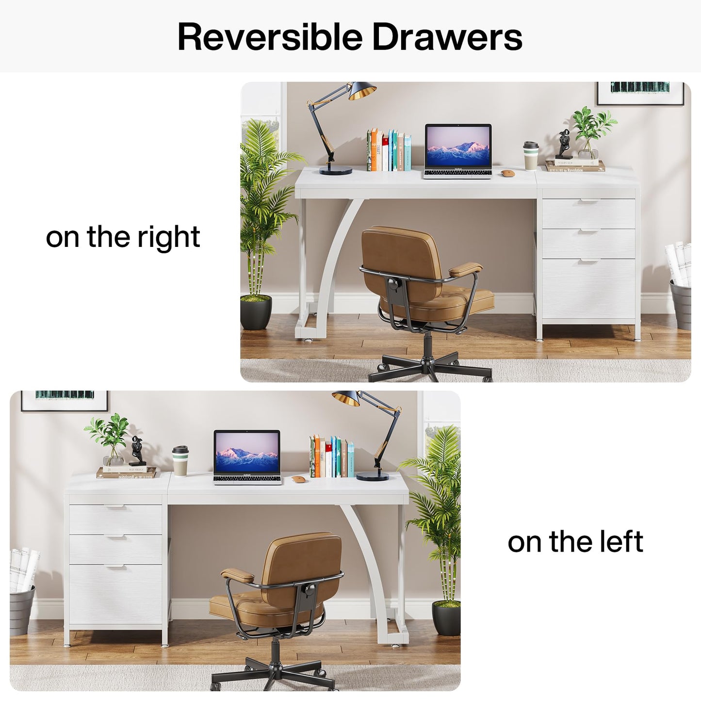 Tribesigns Computer Desk with 3 Drawers, 59-Inch PC Desk with Reversible Drawers, Industrial Study Writing Table Workstation with File Storage for Home Office, White