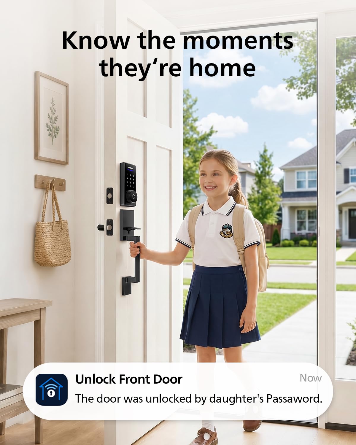 Philips Wi-Fi Smart Lock with Handle, WiFi Keyless Entry Keypad Door Lock with Handle, Front Door Deadbolt Set, Fingerprint Unlock, PIN Code Unlock, Auto Locking, App Remote Control, Bulit in WiFi