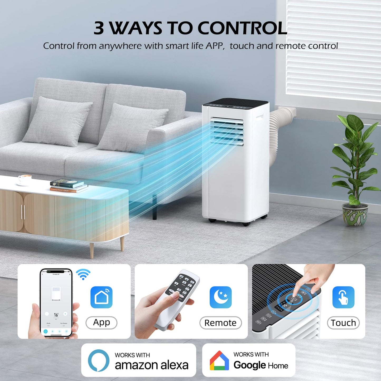 Attsix 16000 BTU Portable Air Conditioners with WiFi APP, 5-in-1 Portable AC Unit for Large Room up to 750 Sq.Ft with Fast Cooling, Dehumidifier, Fan, Quiet 40dB Sleep Mode, 24H Timer for Home, Office
