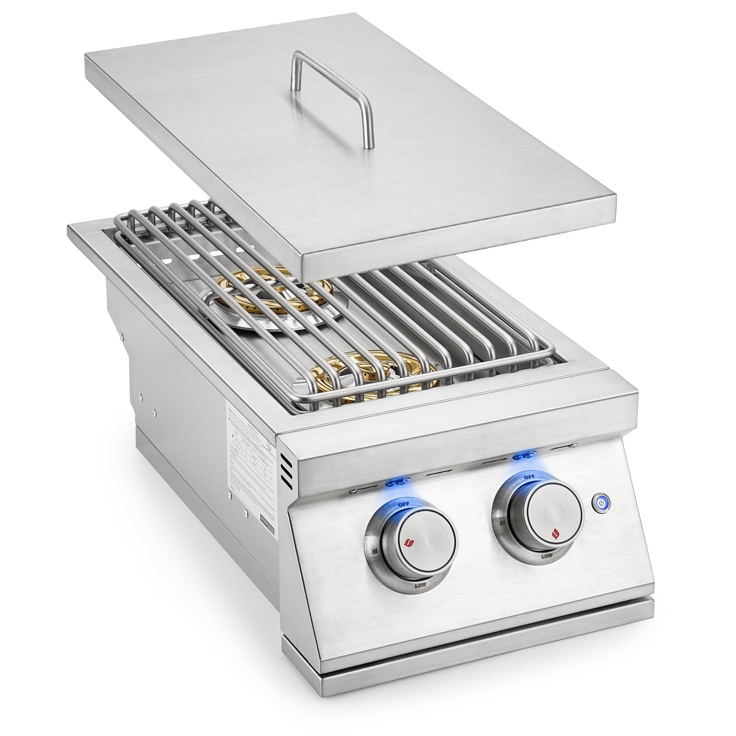 Hygrill 24,000BTU Liquid Propane Double Side Burner, Built In Double Grilling Side Burners for Outdoor Kitchen, Outdoor BBQ Grill Island
