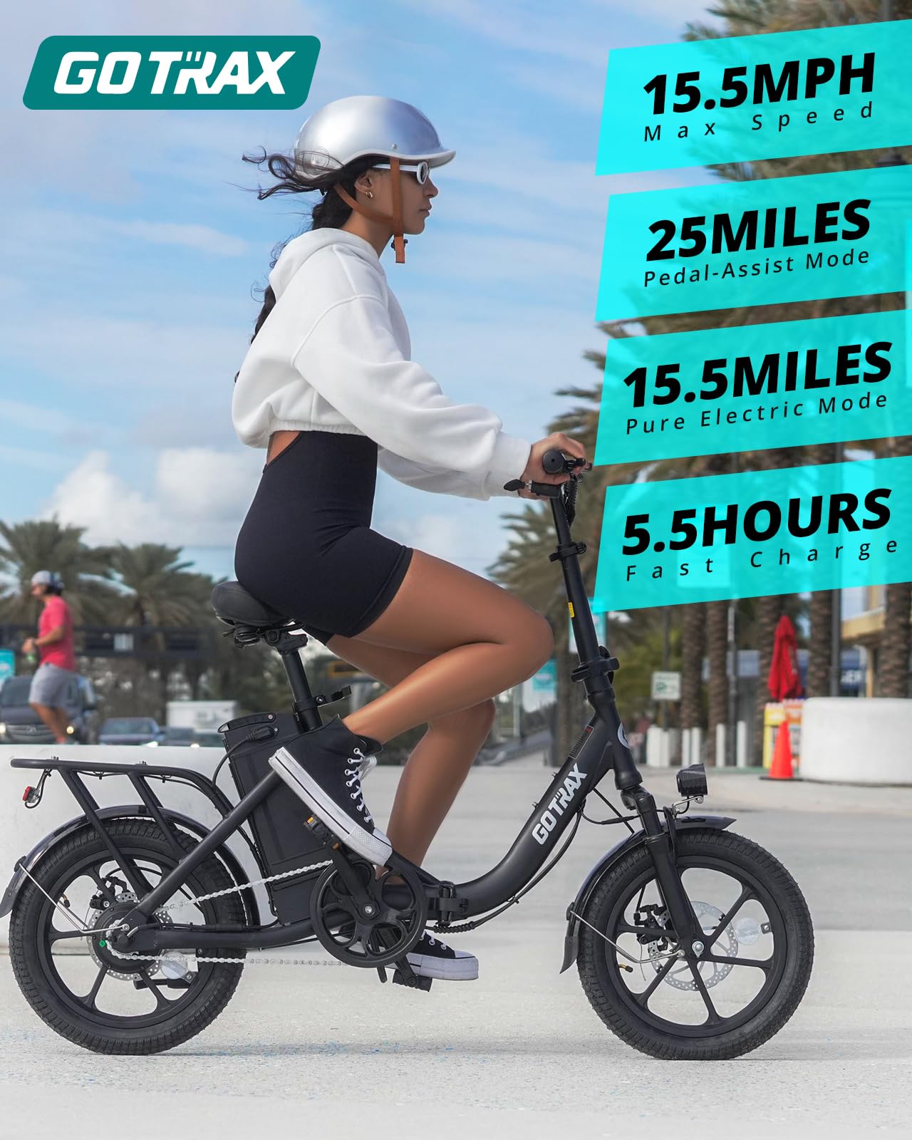 Gotrax S4 16" Folding Electric Bike, Max Range 28Miles(Pedal-Assist) &15.5Mph Power by 350W Motor, Front Suspension&Adjustable Seat and Handlebar, Commuter Electric Bicycle for Adults Black
