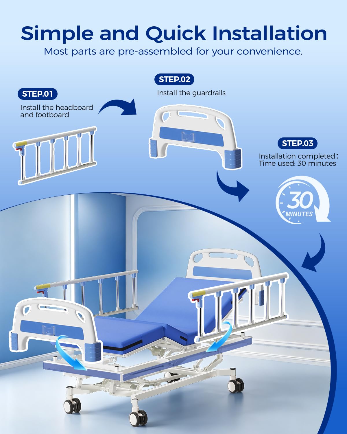 HaiyoHBED 4 Function 600LBS Full Electric Hospital Bed, Beds for Home Use, Special Needs Medical Bed for Seniors with Mattress, Adjustable Hospital, Frame IV Pole, Medical Equipment Beds