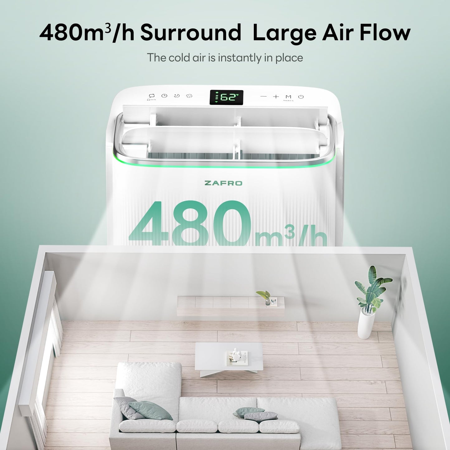 ZAFRO Smart Inverter Portable Air Conditioners, 14000 BTU (10000 BTU SACC) Dual Hose Portable AC Unit with Energy Saving/Ultra Quiet(42dB)/Drainage-free Cooling/APP/Remote for Multi-Scenario Use