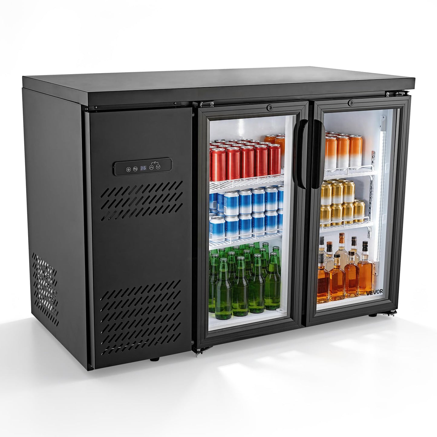 VEVOR Back Bar Cooler, 11.8 Cu. Ft Counter Height Beverage Refrigerator, Commercial Display Fridge w/ 2 Glass Doors, LED Lighting, Shelves, Fan Cooling Beer Wine Cooler for Pub, Merchandiser, Office