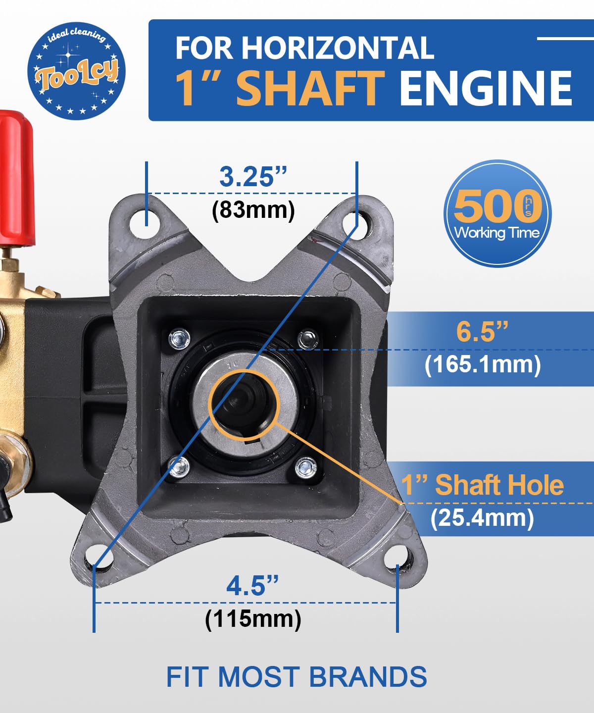 TOOLCY Pressure Washer Pump Max 4400 PSI 4.2 GPM, 1" Shaft Horizontal Gas Power Washer Replacement, Direct Drive Triplex Plunger Pump with Pressure Adjustment Unloader, 5 Nozzle Tips