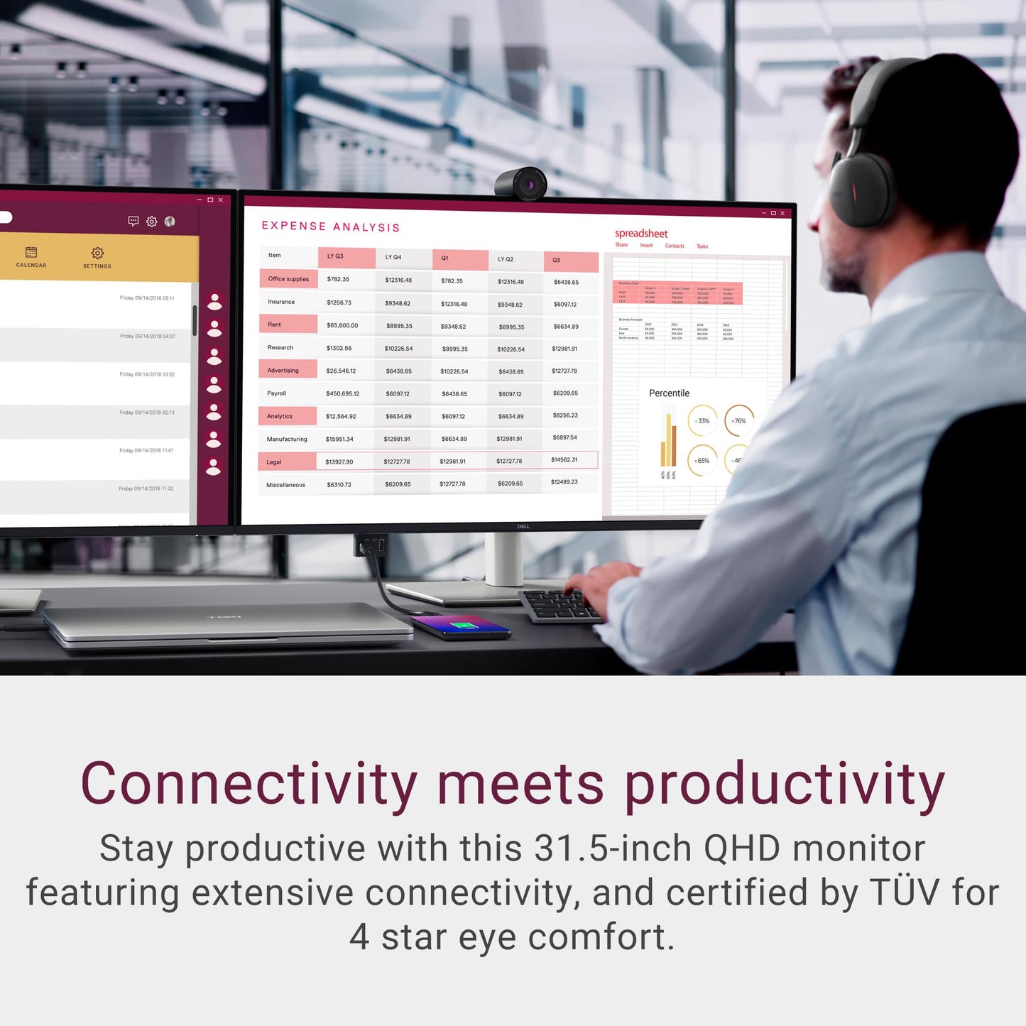 Dell Pro 32 Plus QHD USB-C Hub Monitor P3225DE - 31.5-inch QHD (2560x1440) 100Hz 8ms Display, USB-C/HDMI/DisplayPort Connectivity, Height/Swivel/Pivot/Tilt Adjustment, 4 Star TÜV Eye Comfort - Black