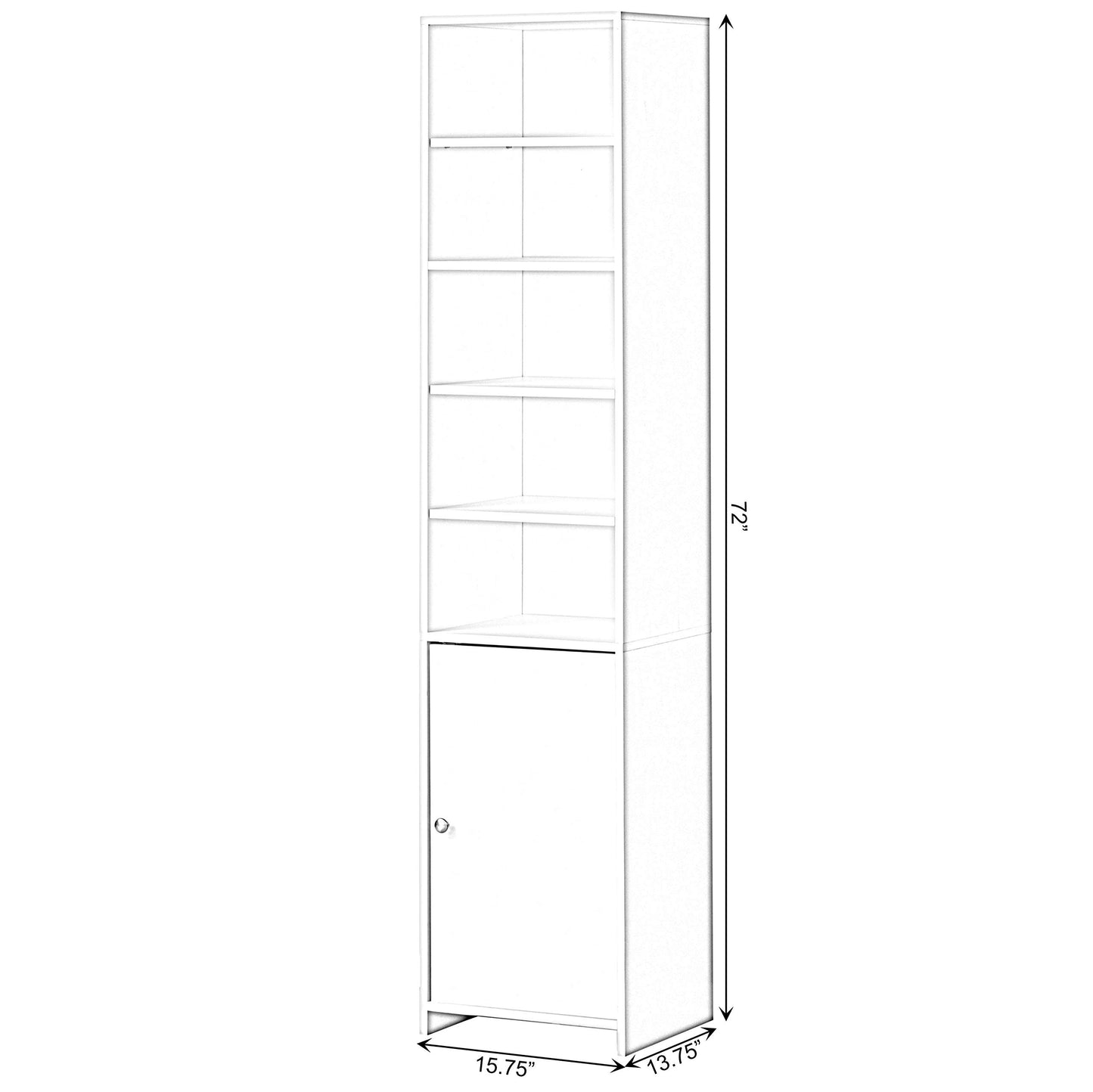 Basicwise Tall Slim Bathroom Storage Cabinet - Freestanding Linen Tower Organizer with 5 Open Shelves, 2 Adjustable Shelves, Sturdy Wood, 72 in High, Narrow White for Bathroom or Laundry