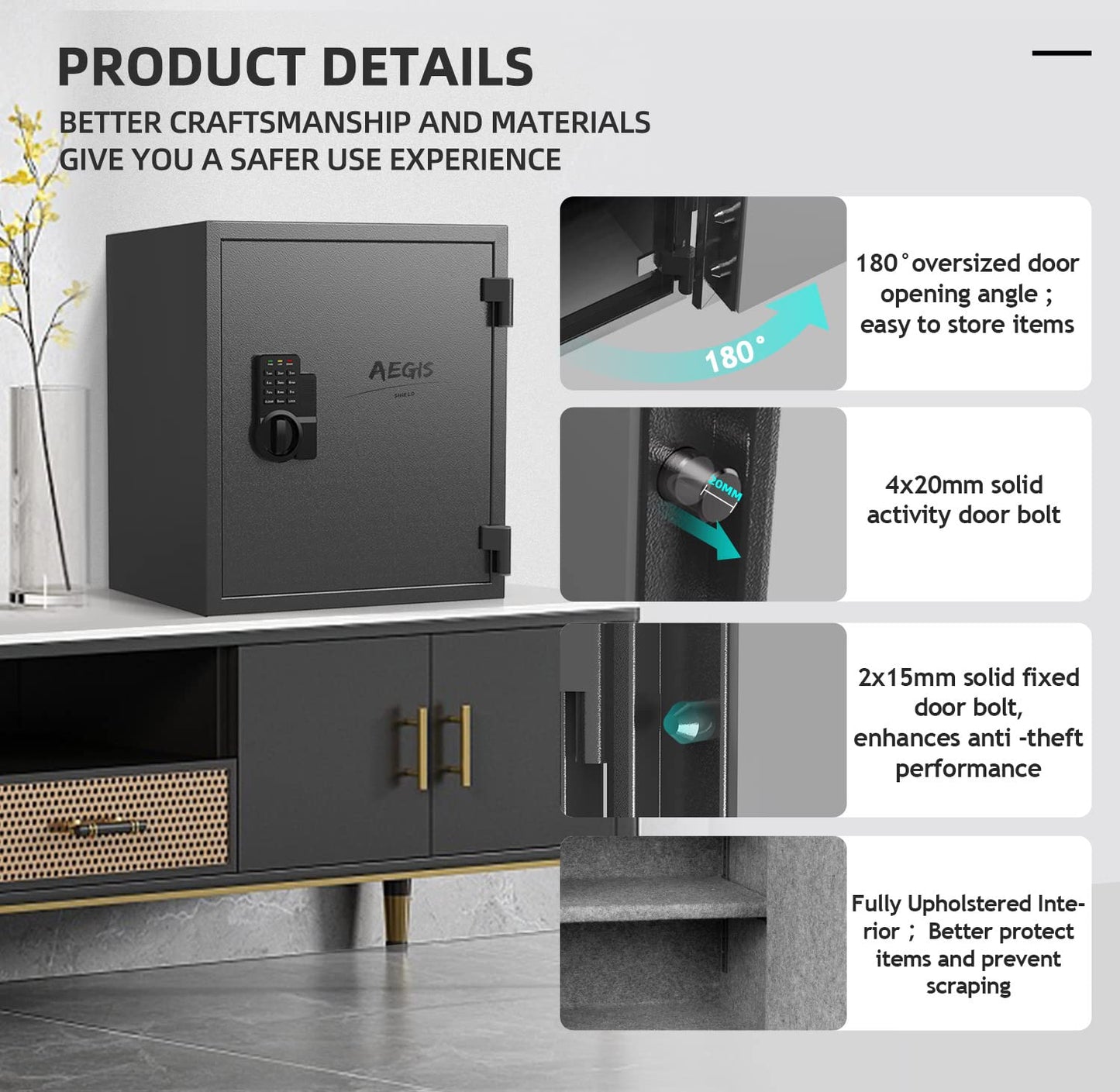 AEGIS Fireproof Safe, Safes for Home, 2.6 Cubic Feet Fire Safe Box with Digital Electronic Lock Keypad Romovable Shelf for Money Documents Jewelry Office