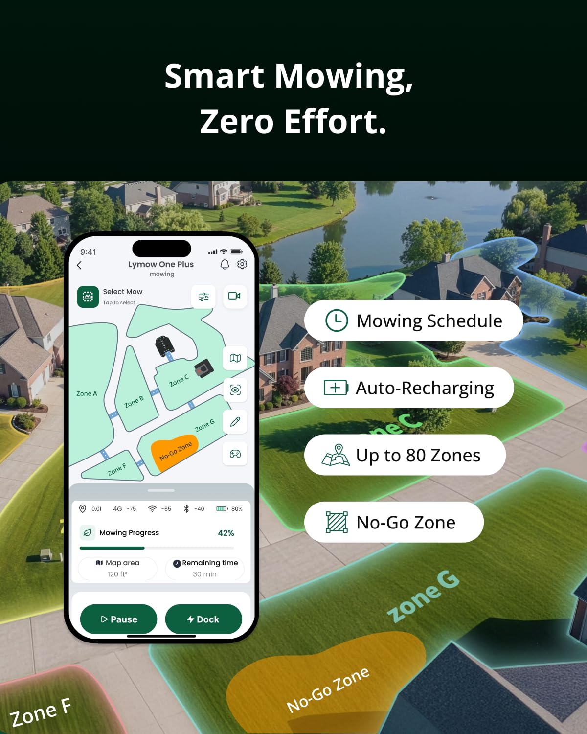 Lymow One Plus Robot Lawn Mower, Wire-Free RTK+Vision Navigation, 1.73 Acres Daily Coverage, 100% Slope (45°) Climbing, 1.2"-4" Cut Height, AWD All-Terrain Automatic Robotic Mower, App Control