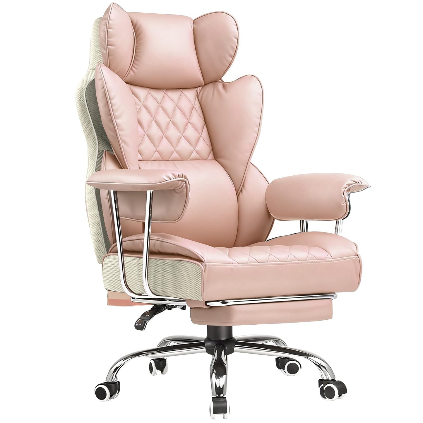 COMHOMA Big and Tall Office Chair, High Back Leather Gaming Chair with Footrest, Executive Ergonomic Office Chairs with Pocket Spring Lumbar Support and with Outward Fixed Soft Armrests