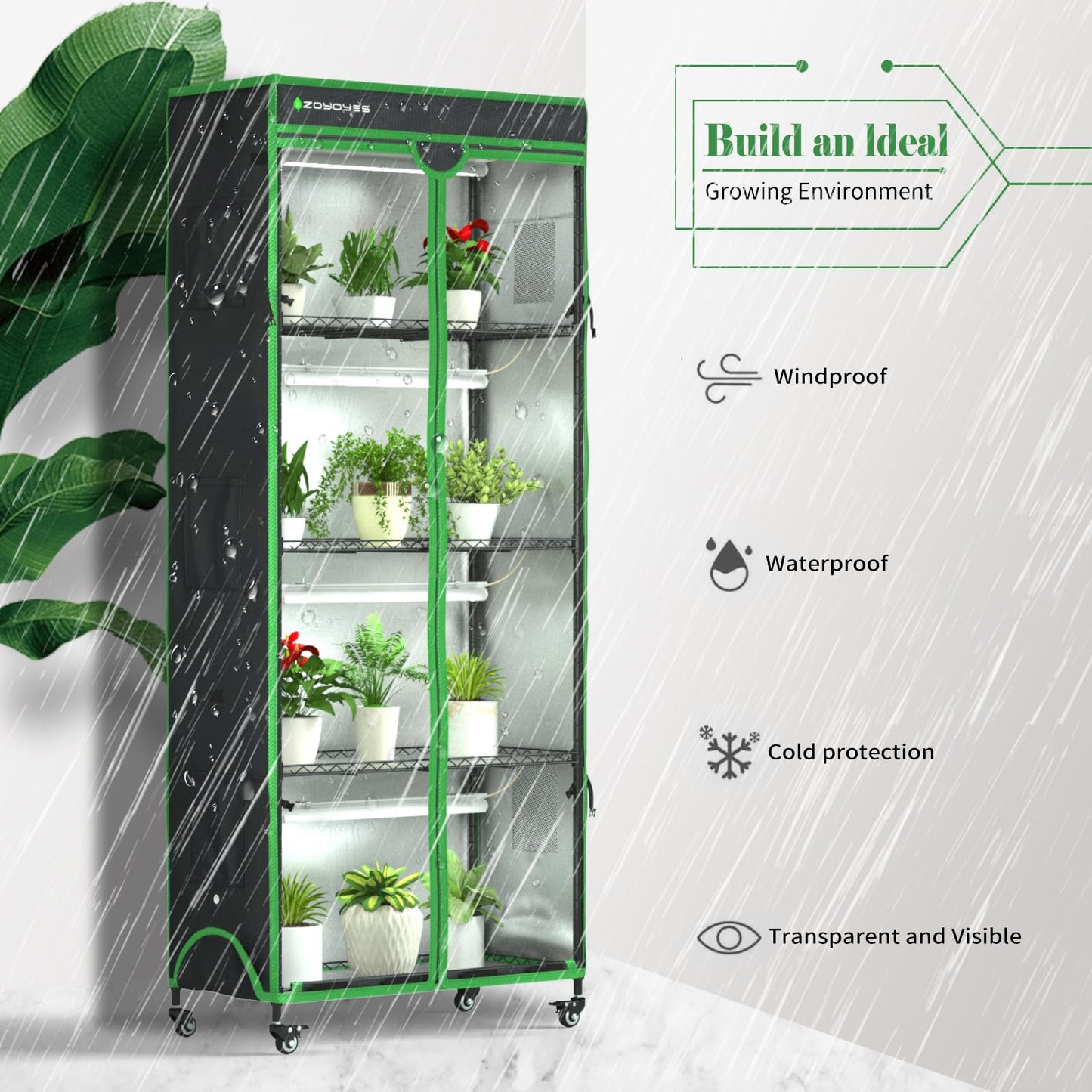 ZOYOYES Indoor Greenhouse with Grow Light, Mini Greenhouse with Cover