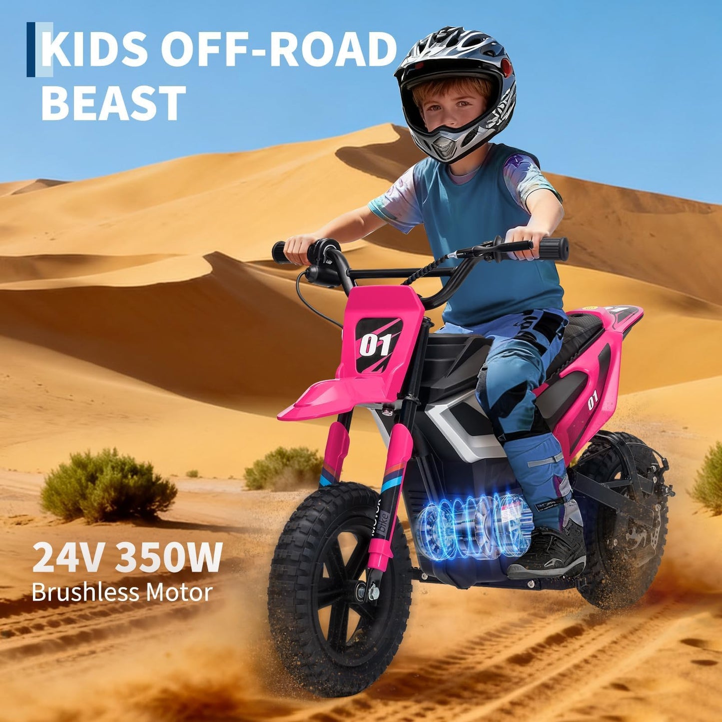 24V Kids Electric Dirt Bike, 350w Motorcycle with 10 MPH Max Speed & 12-Mile Range,Rear Wheel Suspension, Twist Grip Throttle, Rubber Tires