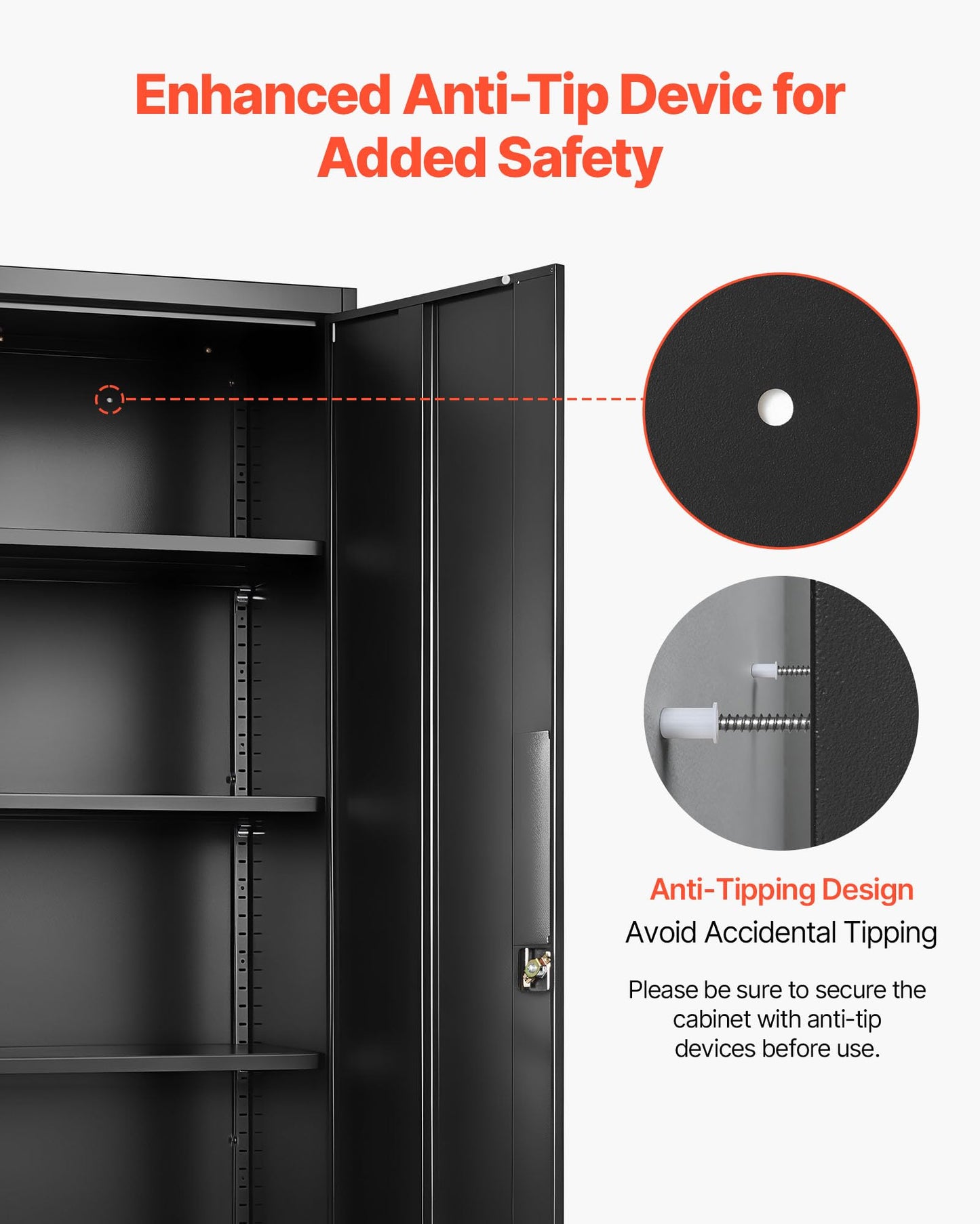 VEVOR Metal Storage Cabinet, Lockable Steel Garage Cabinet with Magnetic Doors and Adjustable Shelves, 2 Keys, 5-Tiers Tall Tool Locker for Home, Office, School, Pantry, Warehouse, Laundry, Black
