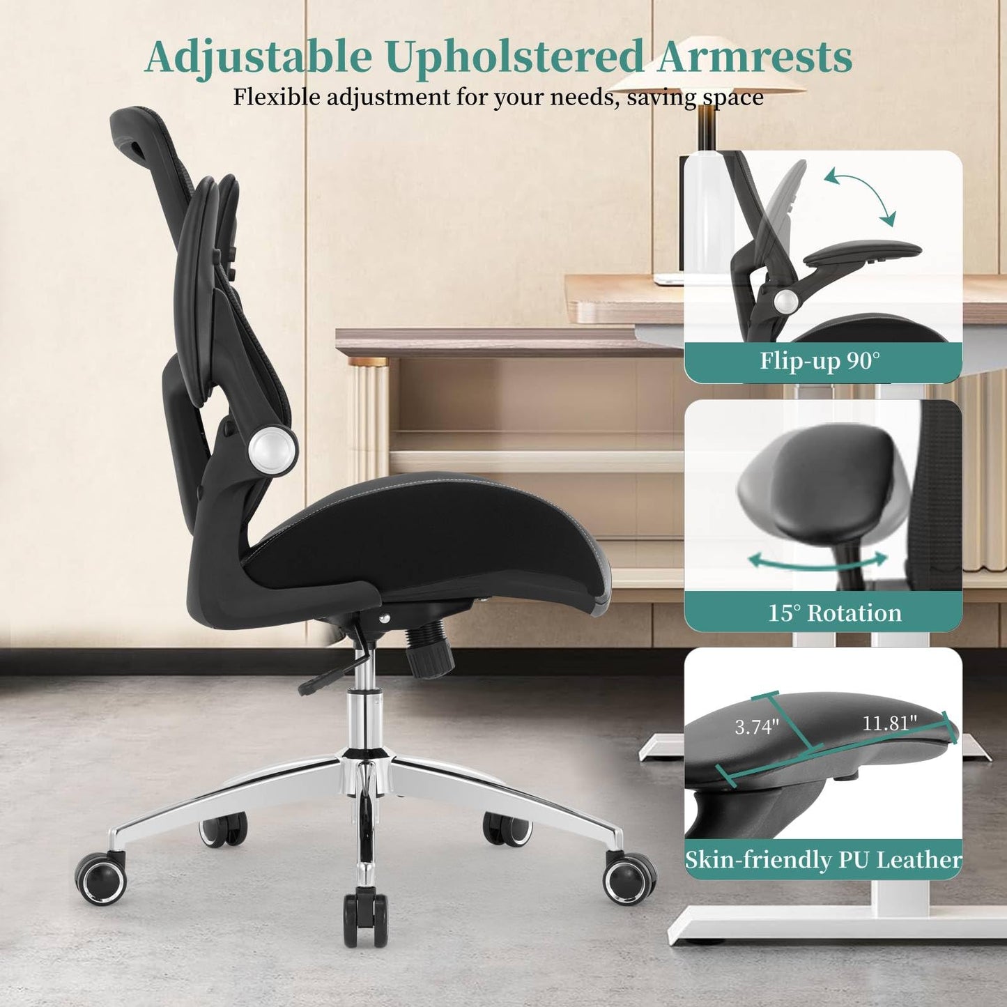 Big and Tall Office Chair 400lbs, Heavy Duty Computer Desk Chair with Wide 3D Modeling Foam Seat, Ergonomic Executive Office Chair for Heavy People with Adjustable Lumbar Support Armrests Metal Base