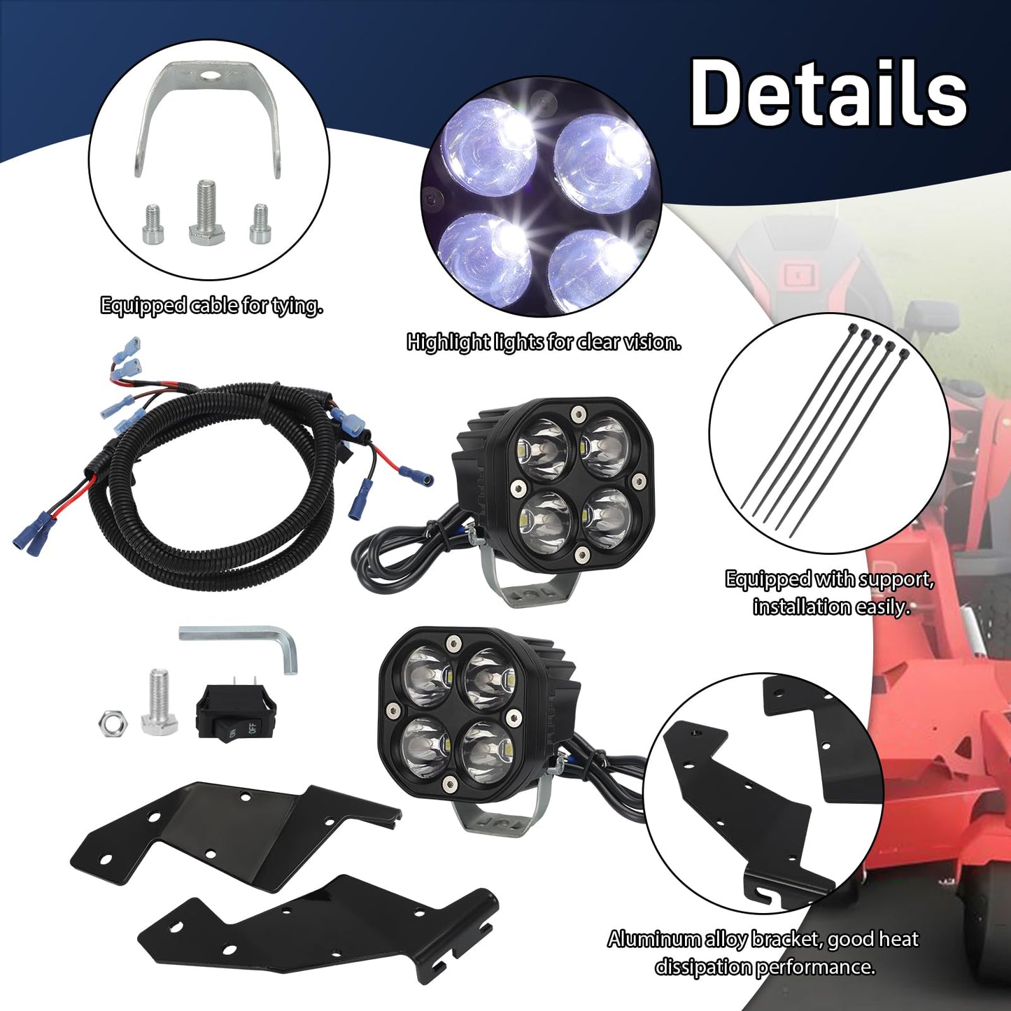 WIKIBB Lawn Mowers LED Headlight Kit Compatible with Gravely PT ZX ZT HD PT Pro-Turn Z & Ariens Apex Replaces 79108600 79106800 - Zero Turn Mower Light Assembly with Harness Brackets Hardware