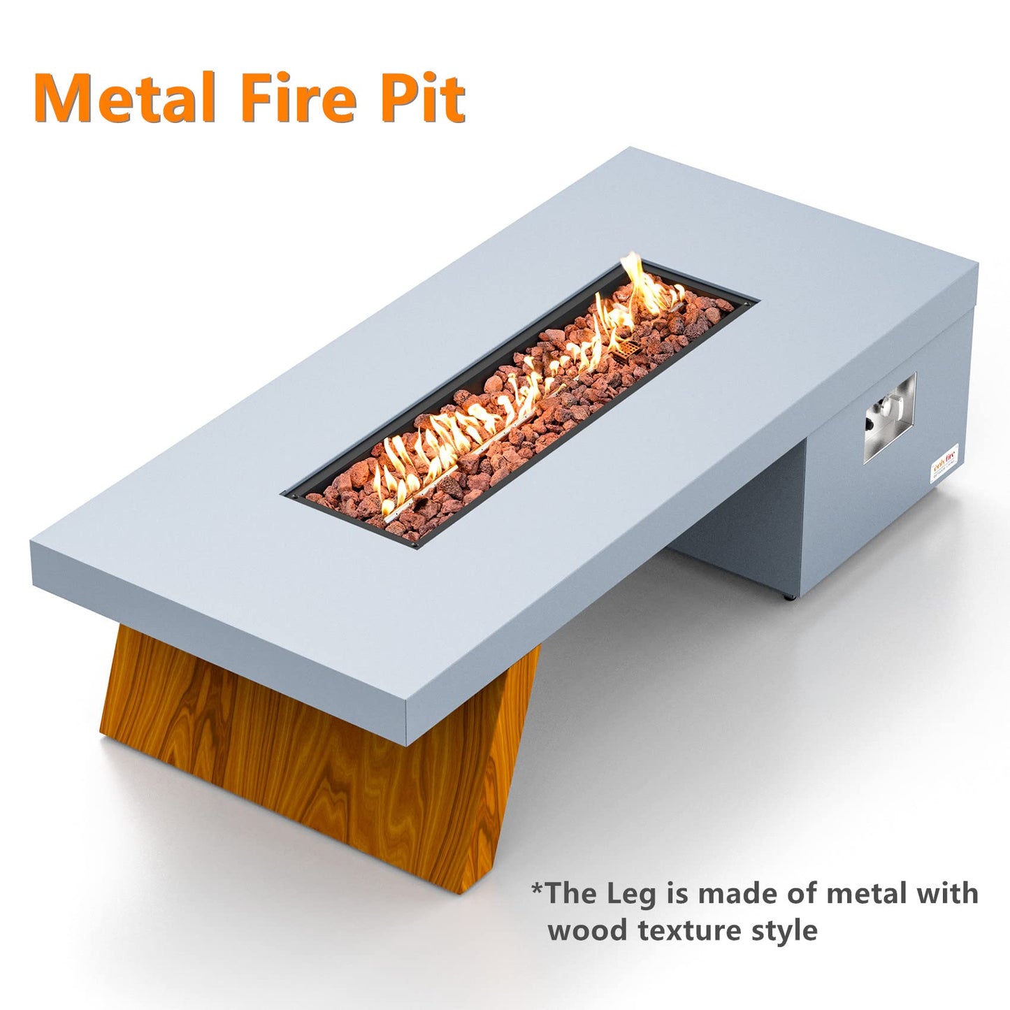 ONLYFIRE OUTDOOR LIVING Premium 60” Gas Fire Pit Table with Unique Wooden-Visual Leg, Large Propane Fire Table with Lava Rocks, Smokeless Fireplace 60,000BTU for Backyard Patio Villa Bonfire, FP015