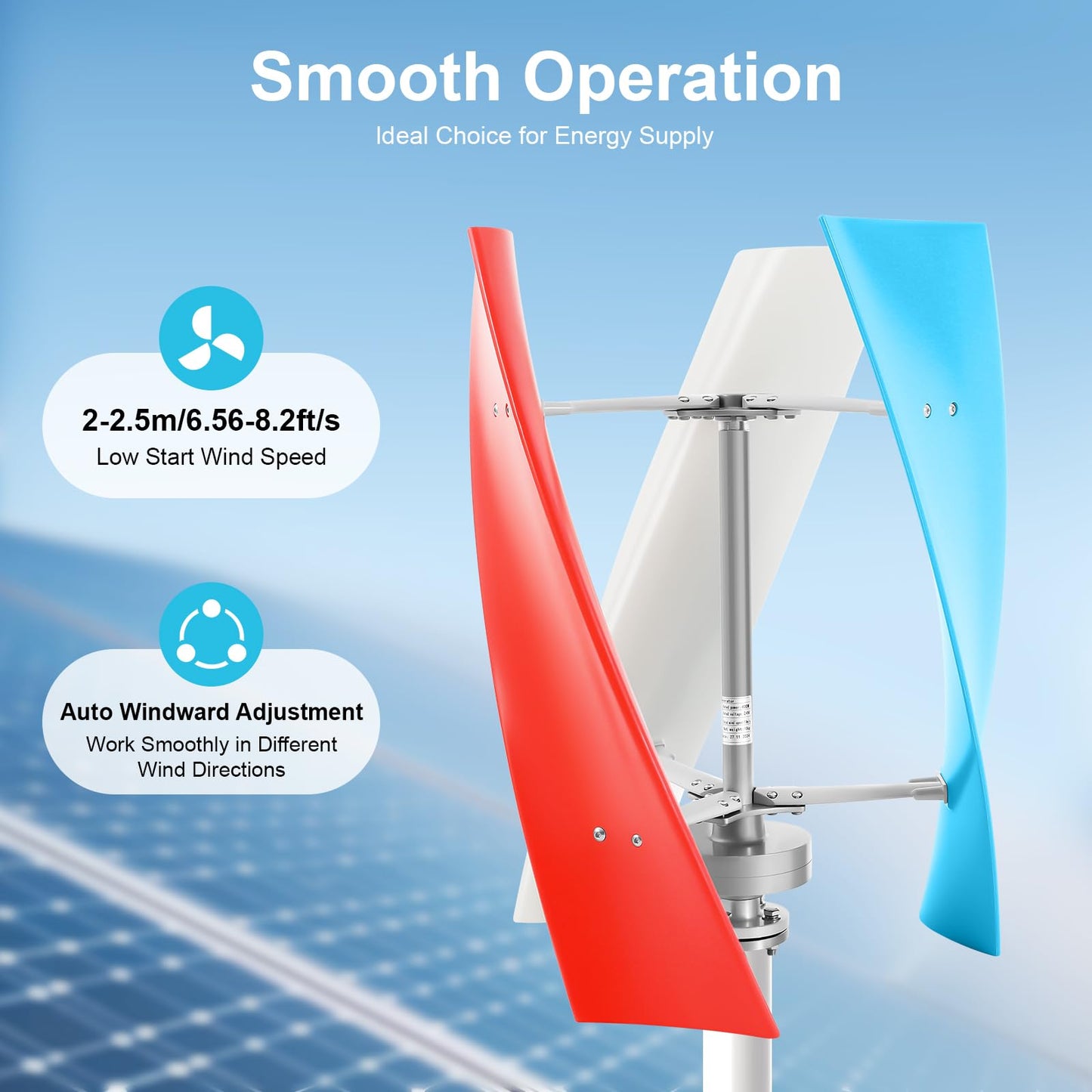 BANEBONE 400W Vertical Wind Turbine Generator, 24V, 3-Blade Kit with Controller, IP67 Waterproof, 30dB Low Noise, Blue/White/Red, for Home, Marine, RV & Off-Grid