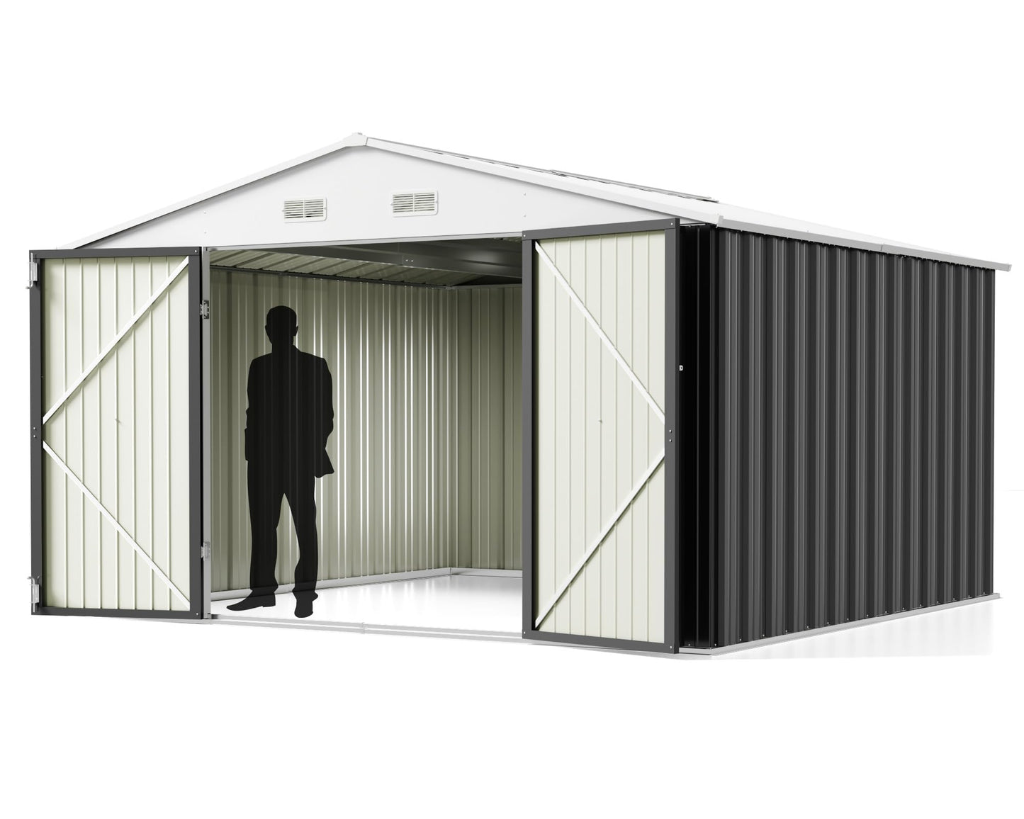 Greesum 10x10FT Outdoor Storage Shed, Utility Tool Shed Metal Storage Shed with Door & Lock for Patio Storage, Garden, Lawn, Gray