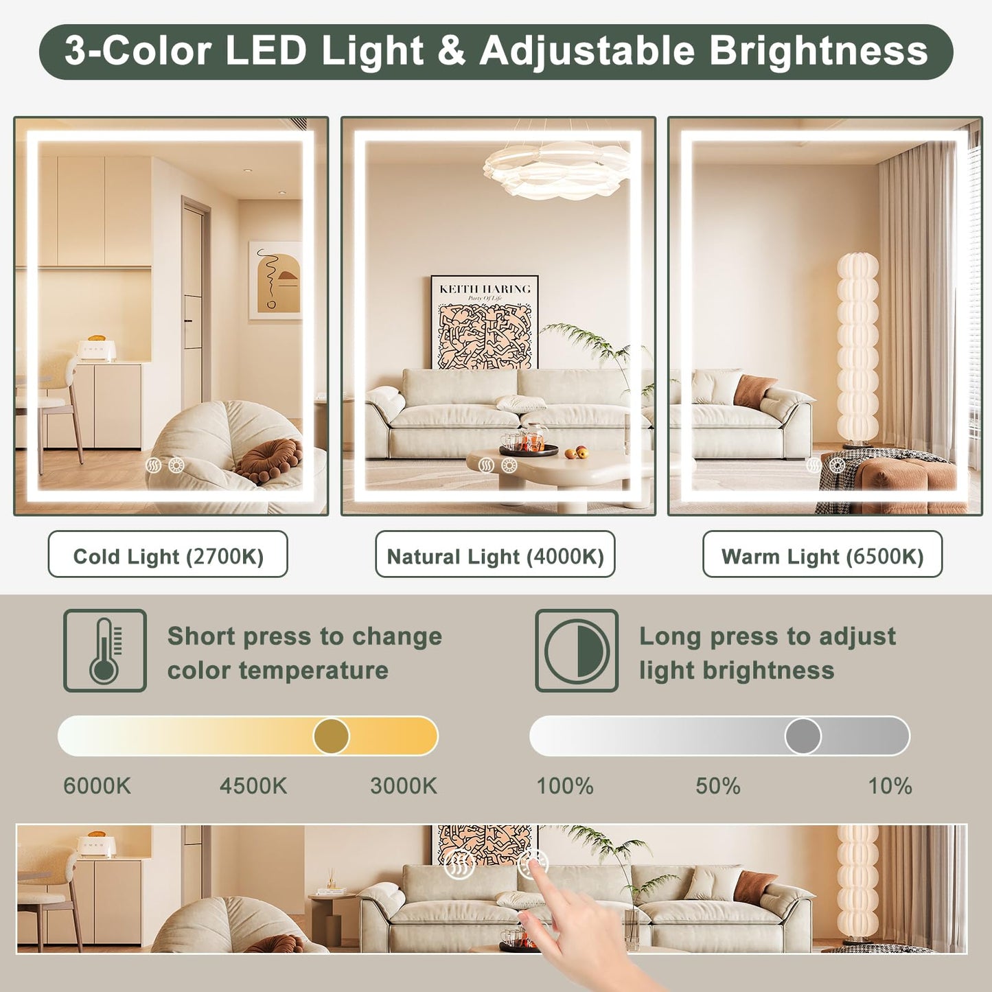 Vevyzxc LED Bathroom Medicine Cabinet Mirror with Lights, 24'' x 32'' Aluminum Frame with Sockets & USBs, Anti-Fog Dimmable Light and Color Adjustment, Sliver