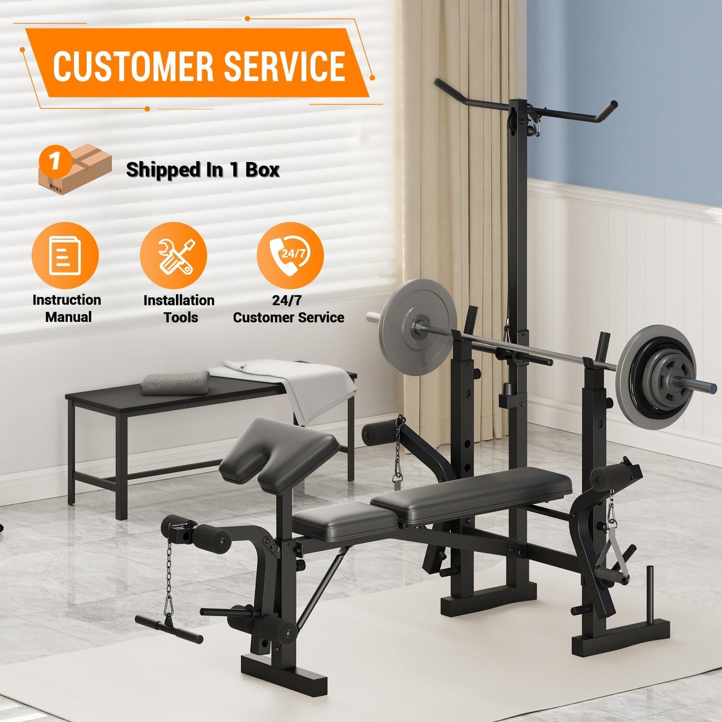 7-in-1 Olympic Weight Bench for Home Gym, 1000LB Capacity Foldable Bench Press Set with Leg Extension/Curl, Preacher Pad & Adjustable Rack, Full Body Strength Training Equipment