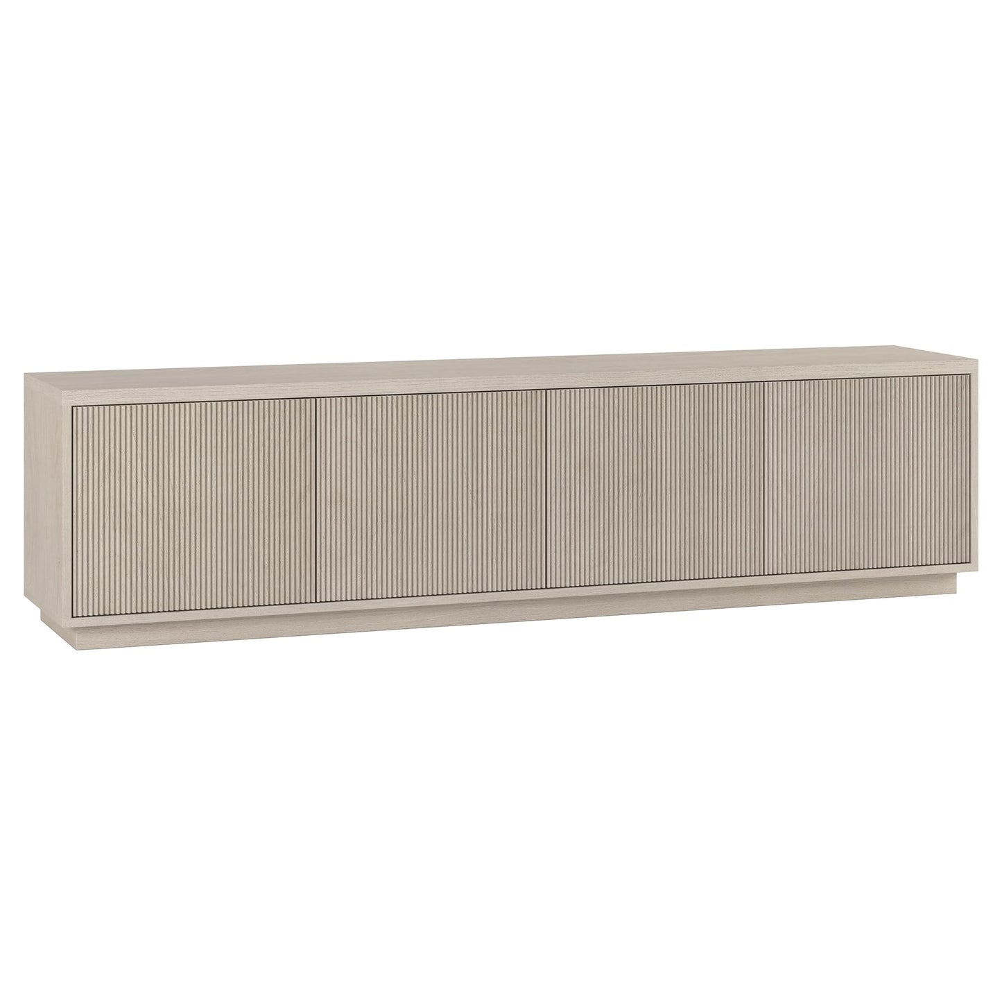 Henn&Hart Fluted TV Stand for TVs up to 85" with 2 Concealed Ribbed Storage Cabinets and Adjustable Shelves for Living Room, Family Room, or Office, Beech White