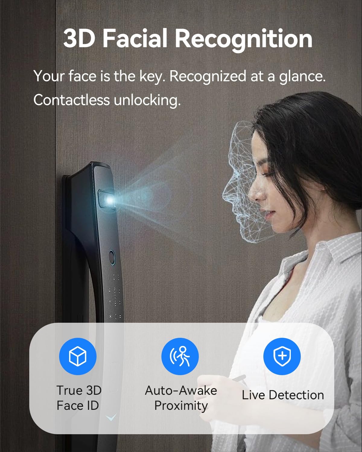 Jacchozhi 3D Face Recognition Smart Lock with Dual Cameras, 2-Way Video, Doorbell, 4" IPS Screen, Night Vision, Tamper Alarm, IP65 Waterproof, WiFi Keyless Entry Mortise Lock for Front Door