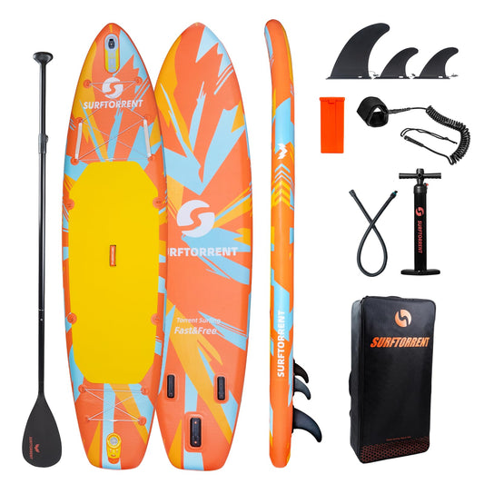 Surftorrent 11’x 33" Inflatable Stand Up Paddle Board for Adults & Youth - Wide Stable Design, Non-Slip EVA Deck, Includes Premium SUP Paddle Board Accessories, All Skill Levels (Laser Light-JH)