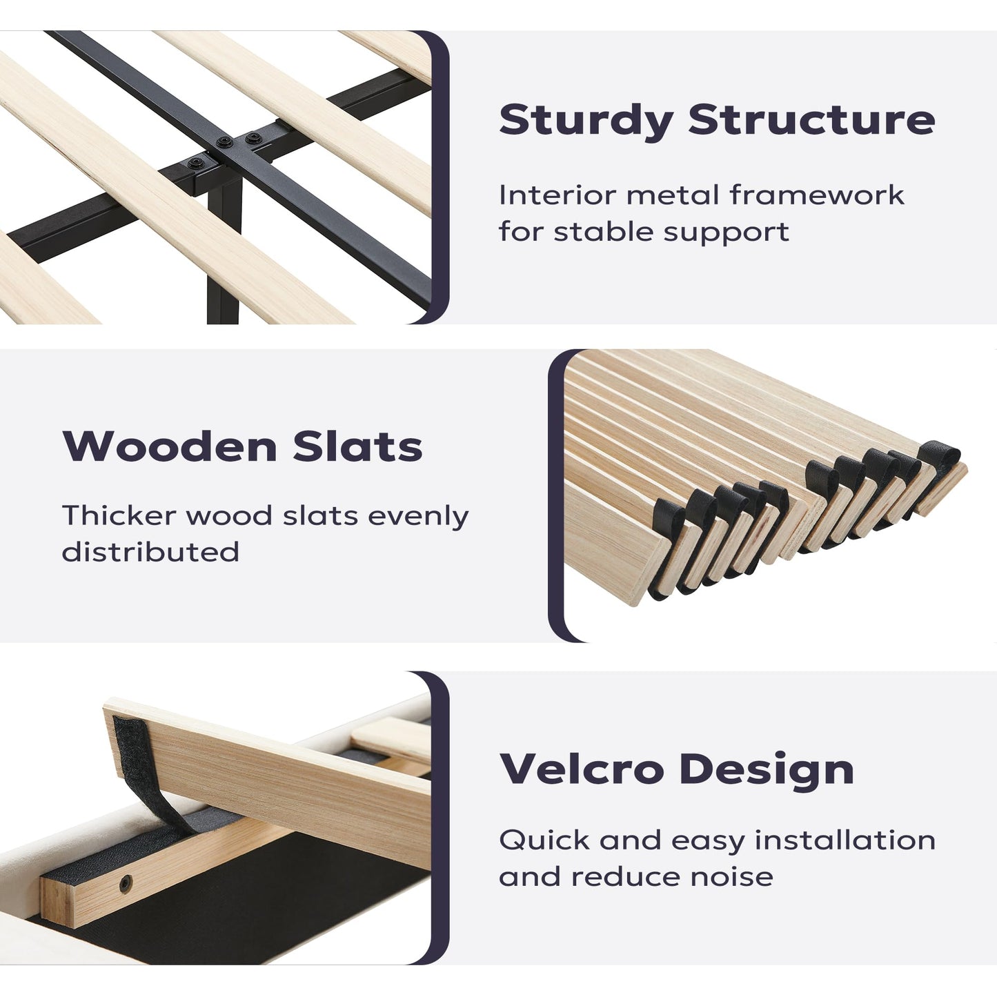 Furnify King Size Bed Frame, Velvet Upholstered Platform Bed with Vertical Channel Tufted Headboard, Rounded Corners Design, Metal Bedframe with Wooden Slat, No Box Spring Required, Grey