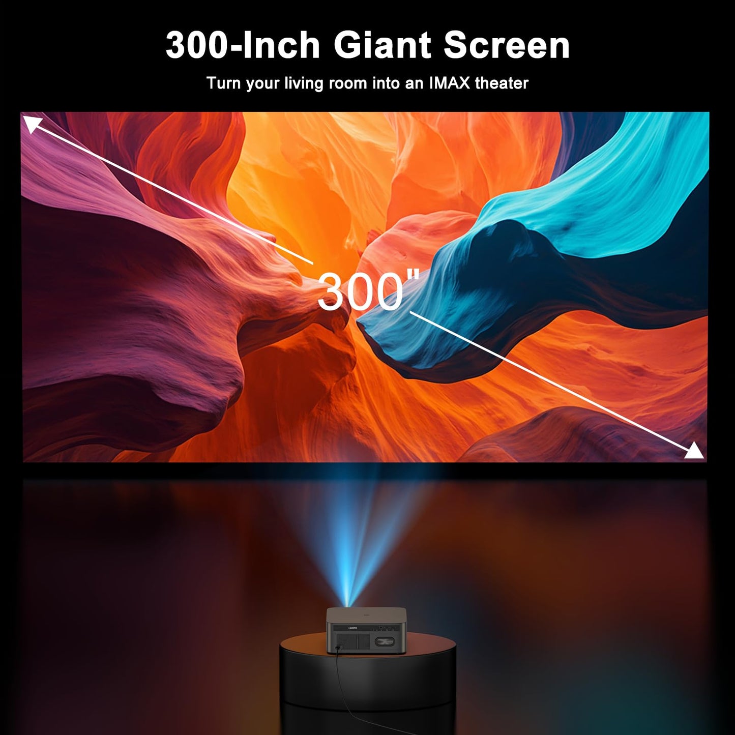 2000 ANSI Lumens Outdoor Projector with Built-in Streaming Apps, HAPPRUN 4K Decoding Movie Home Theater with Auto Focus, Dolby Audio, Wi-Fi Bluetooth, Compatible with Phone & PC, Indoor & Outdoor Use