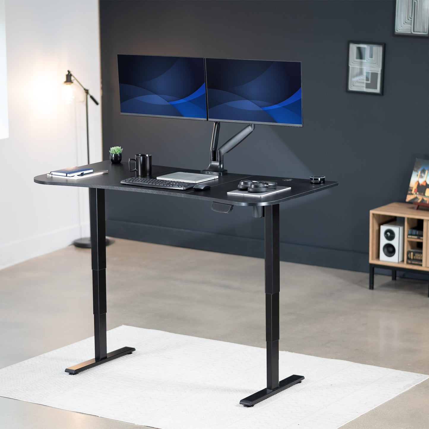 VIVO Electric 63 x 32 in Standing Desk, Touch Screen Adjustment, 220 lb Frame Support, 2E Series, Black Top Black Frame, DESK-KIT-2E1B