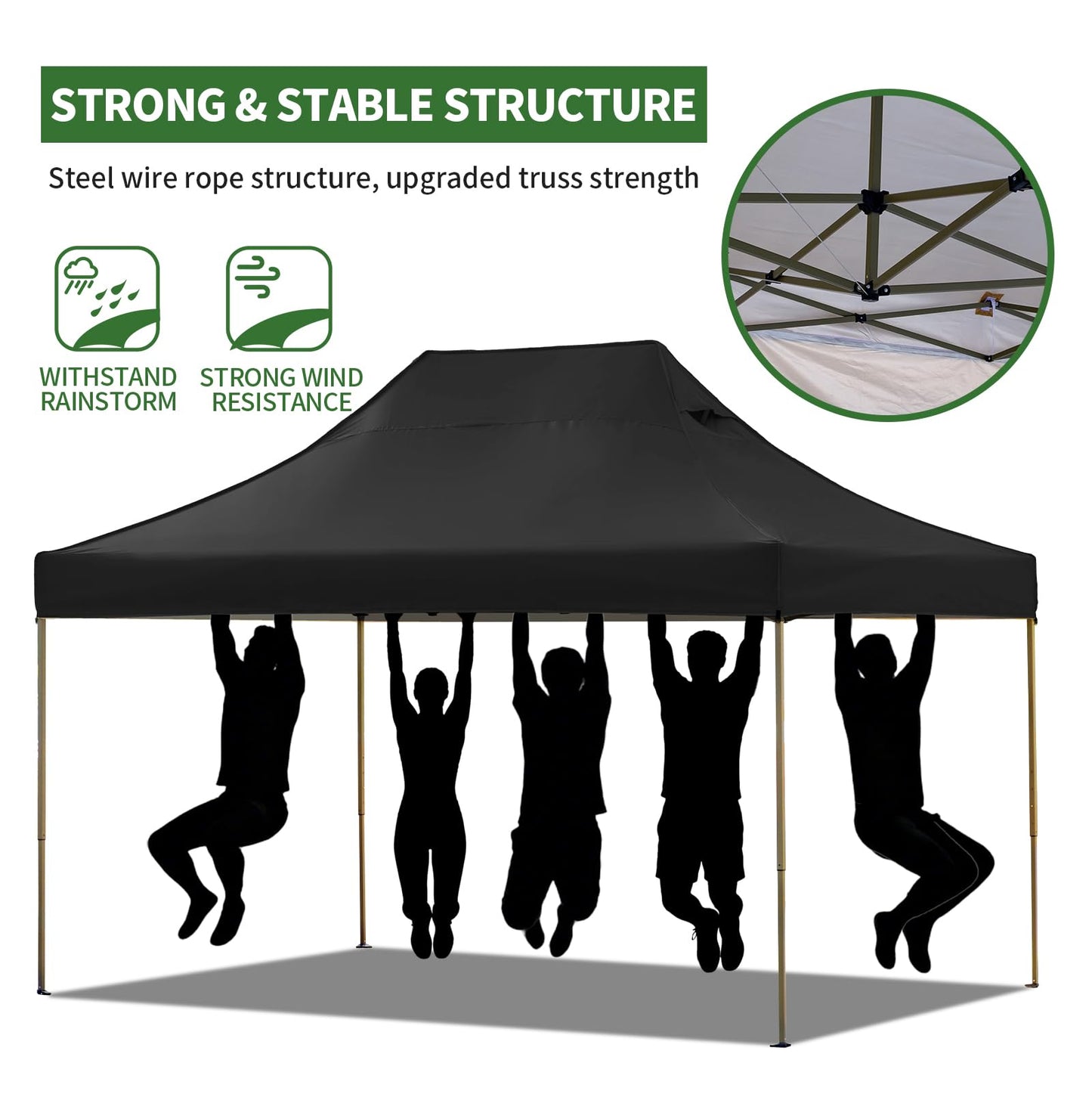 10x15 Heavy Duty Pop Up Canopy Tent, Outdoor Commercial Easy Up Canopy Outdoor Party Tents with 3 Removable sidewalls and Wheeled Bag for Events, Parties, Weddings(Black)